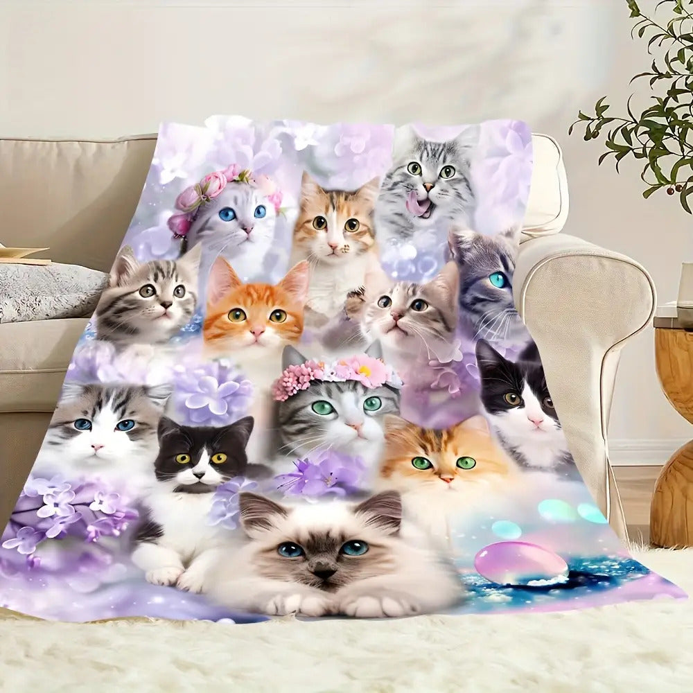Gifts for Cat Lovers Blanket, “I Just Want to Drink Wine and Pet My Cats”, From Family, Birthday, Christmas, Everyday Encouragement, Inspirational