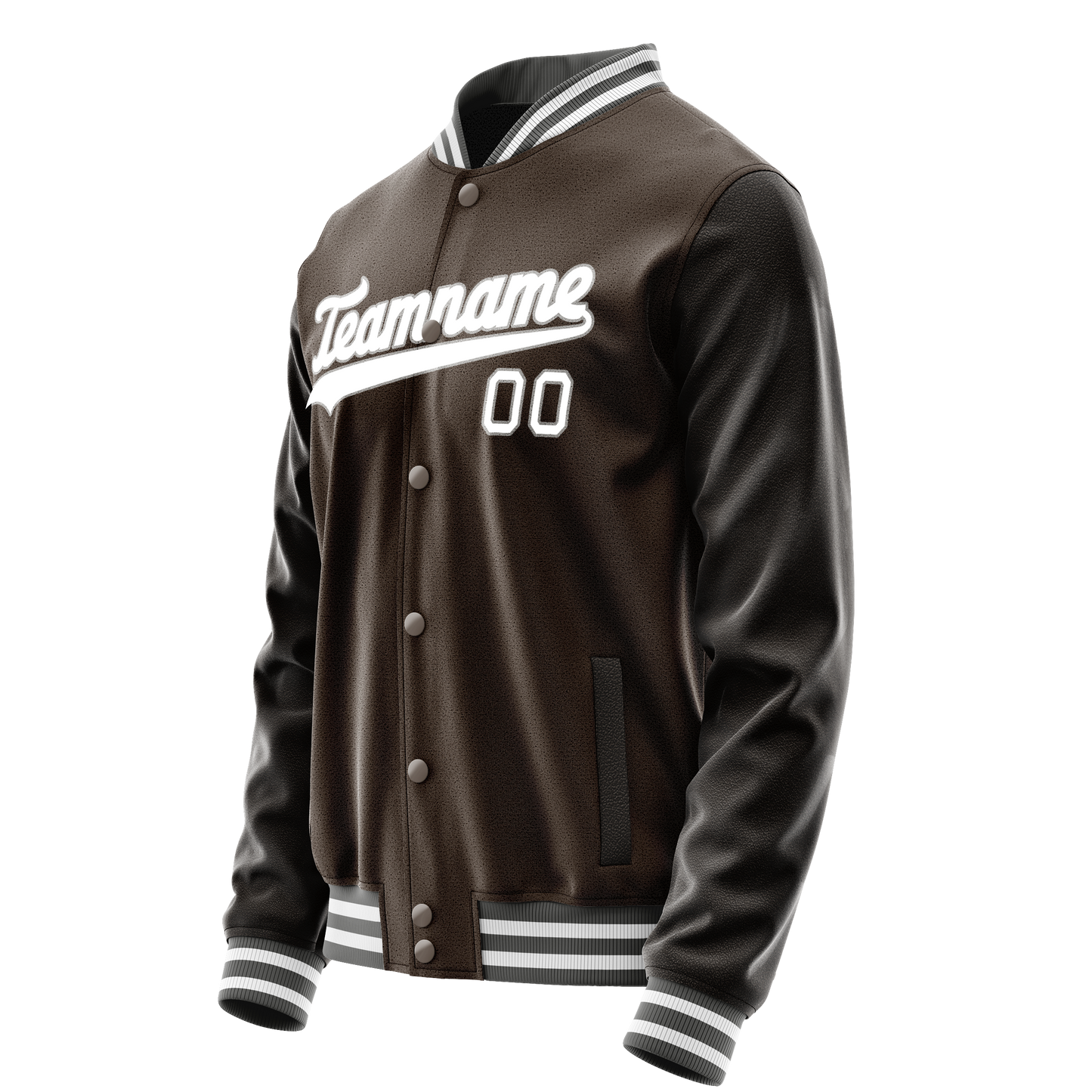 Custom Brown White Solid Color Varsity Letterman Jacket