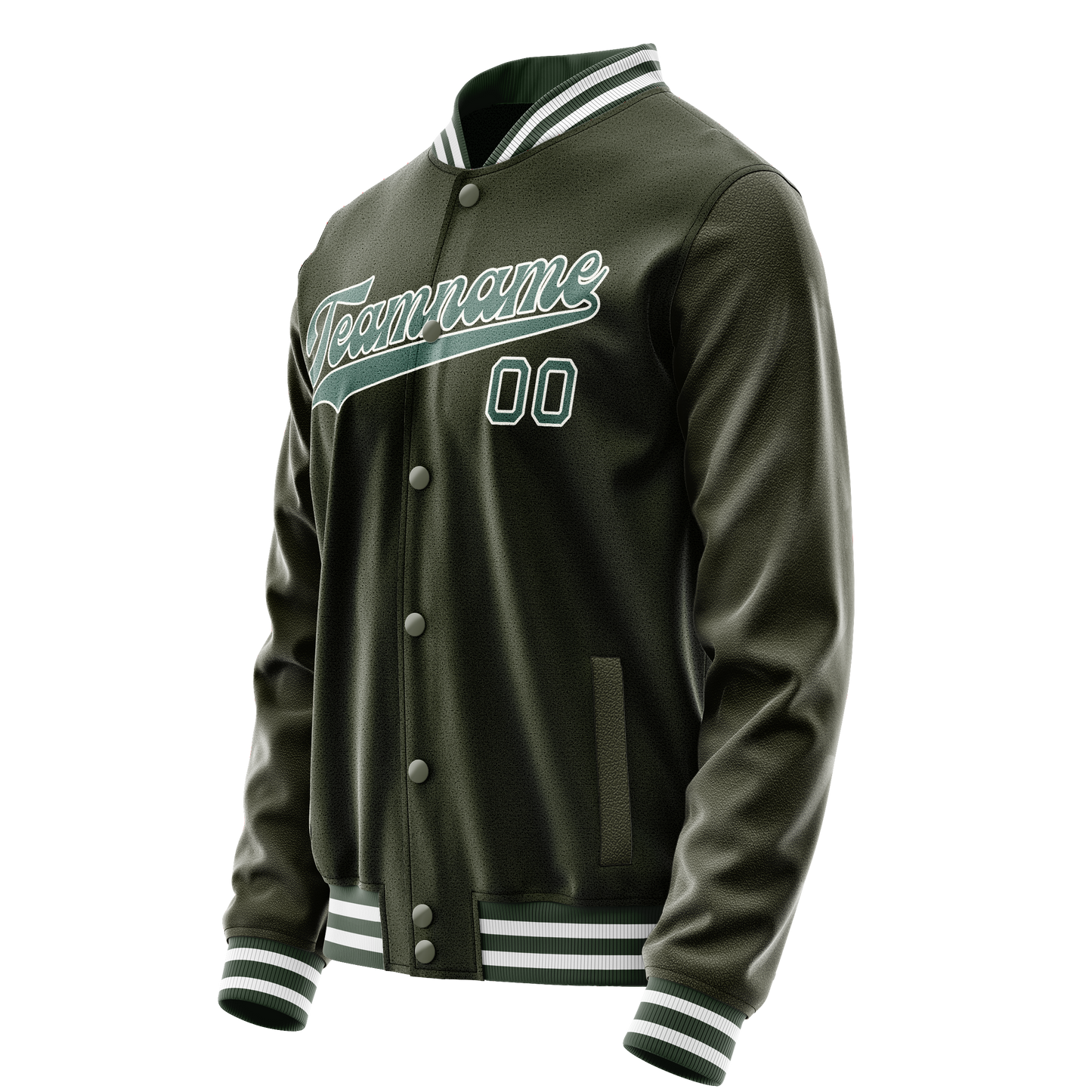 Custom Olive Teal Solid Color Varsity Letterman Jacket