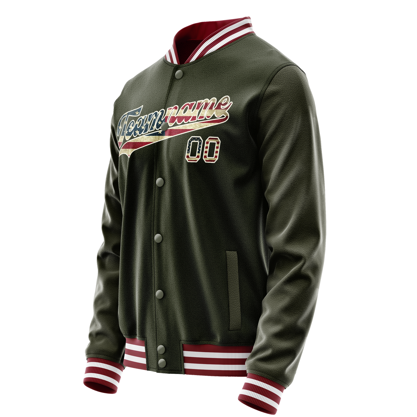 Custom Olive Cream Vintage Usa Flag Varsity Letterman Jacket
