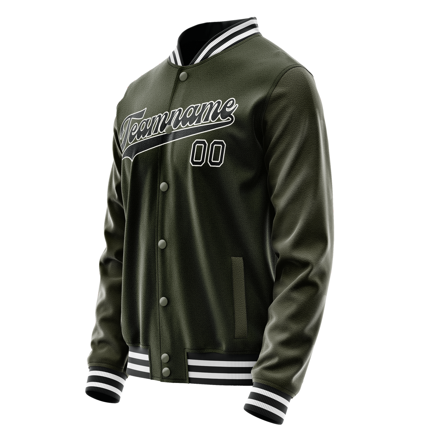 Custom Olive Black Solid Color Varsity Letterman Jacket