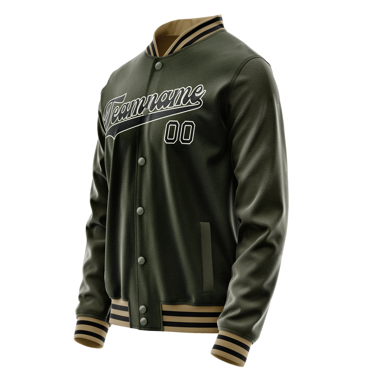 Custom Olive Black Solid Color Varsity Letterman Jacket