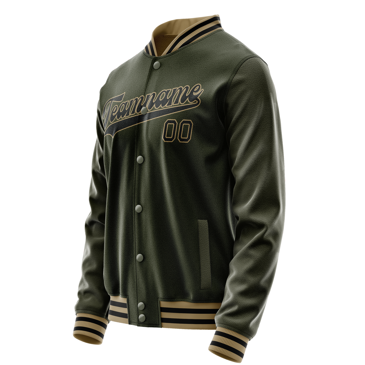 Custom Olive Black Solid Color Varsity Letterman Jacket