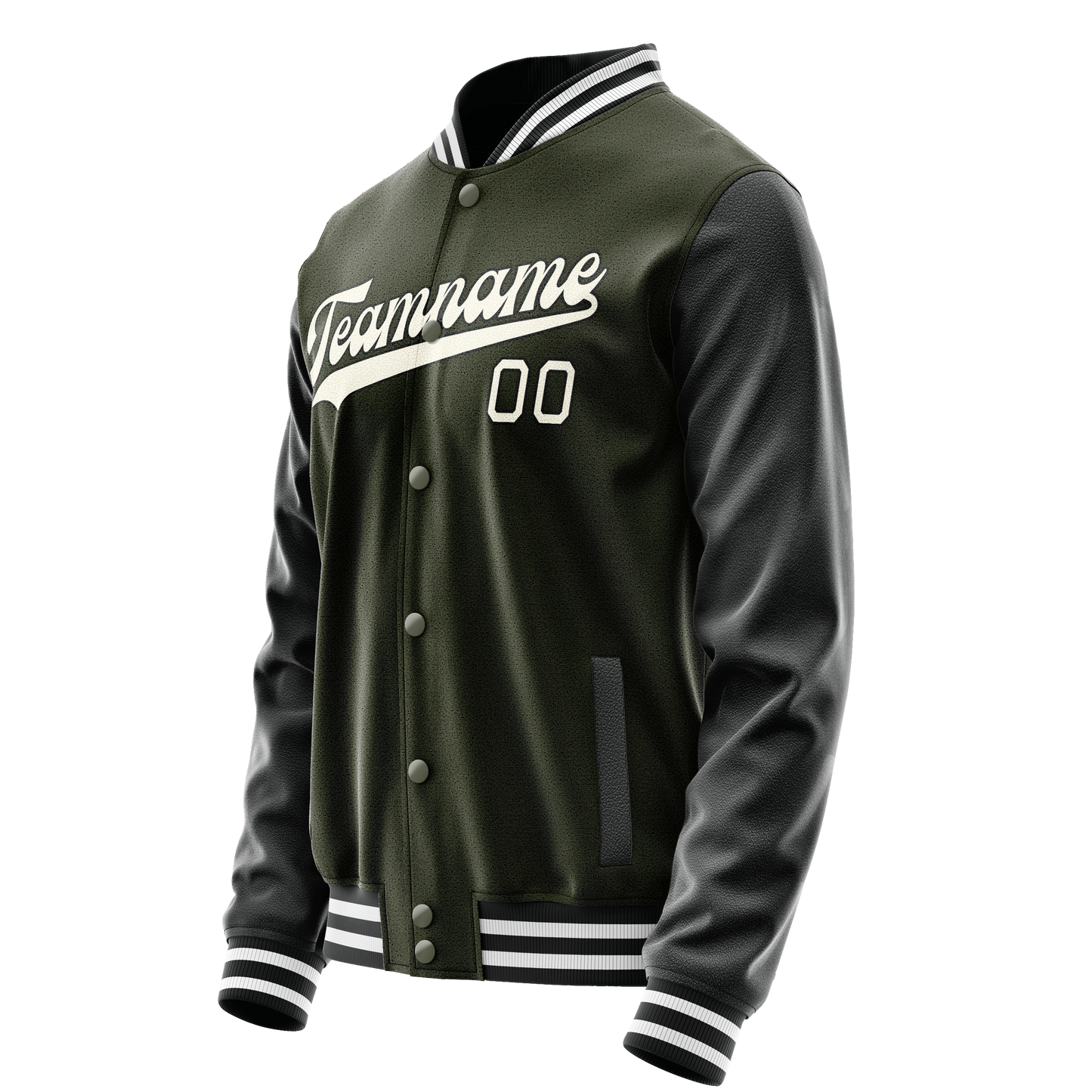 Custom Olive Black Solid Color Varsity Letterman Jacket