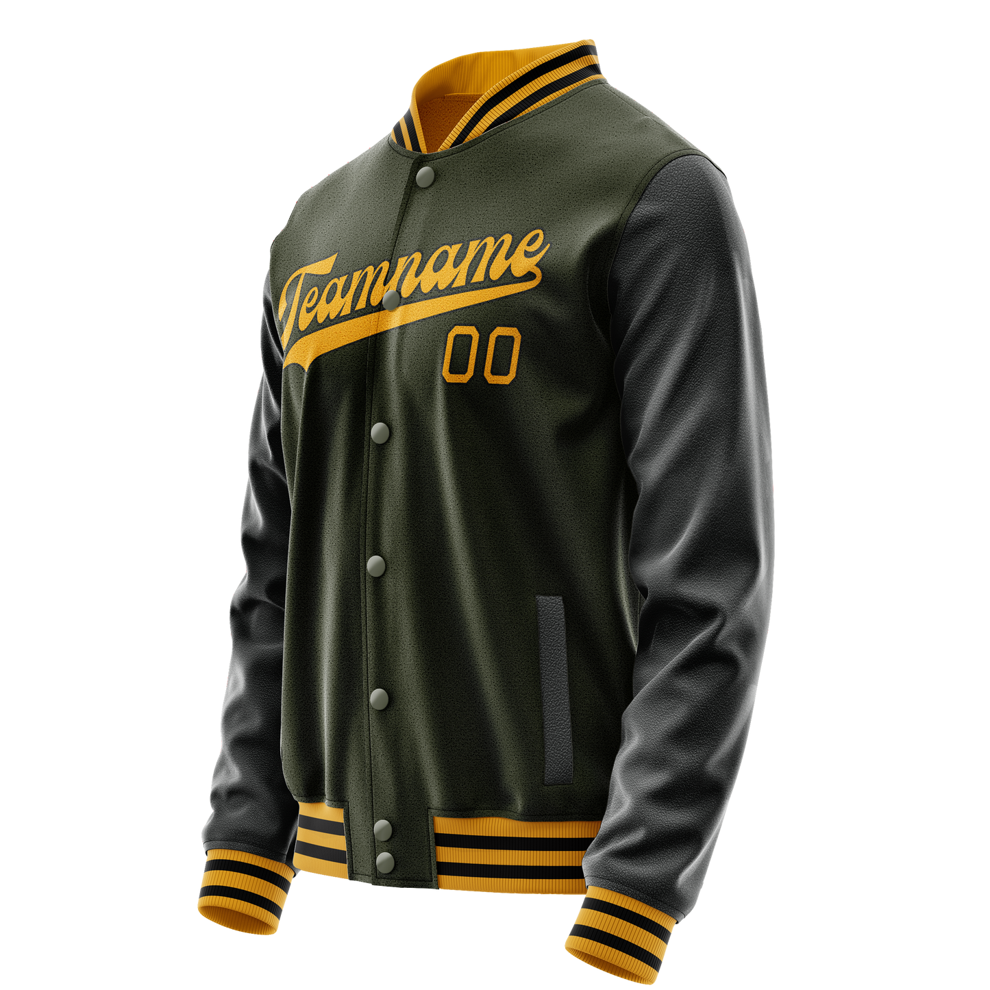 Custom Olive Black Solid Color Varsity Letterman Jacket