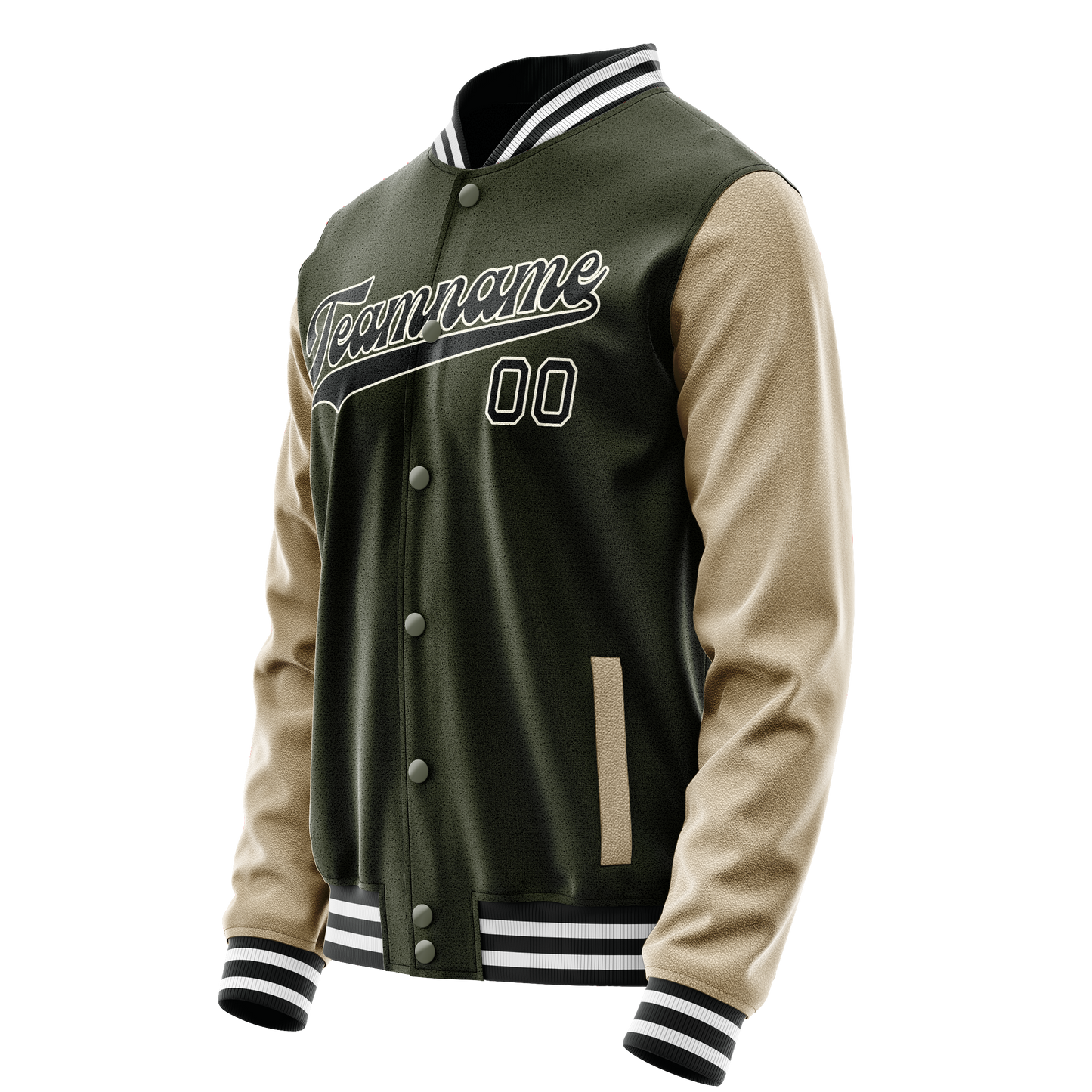 Custom Olive Cream Solid Color Varsity Letterman Jacket