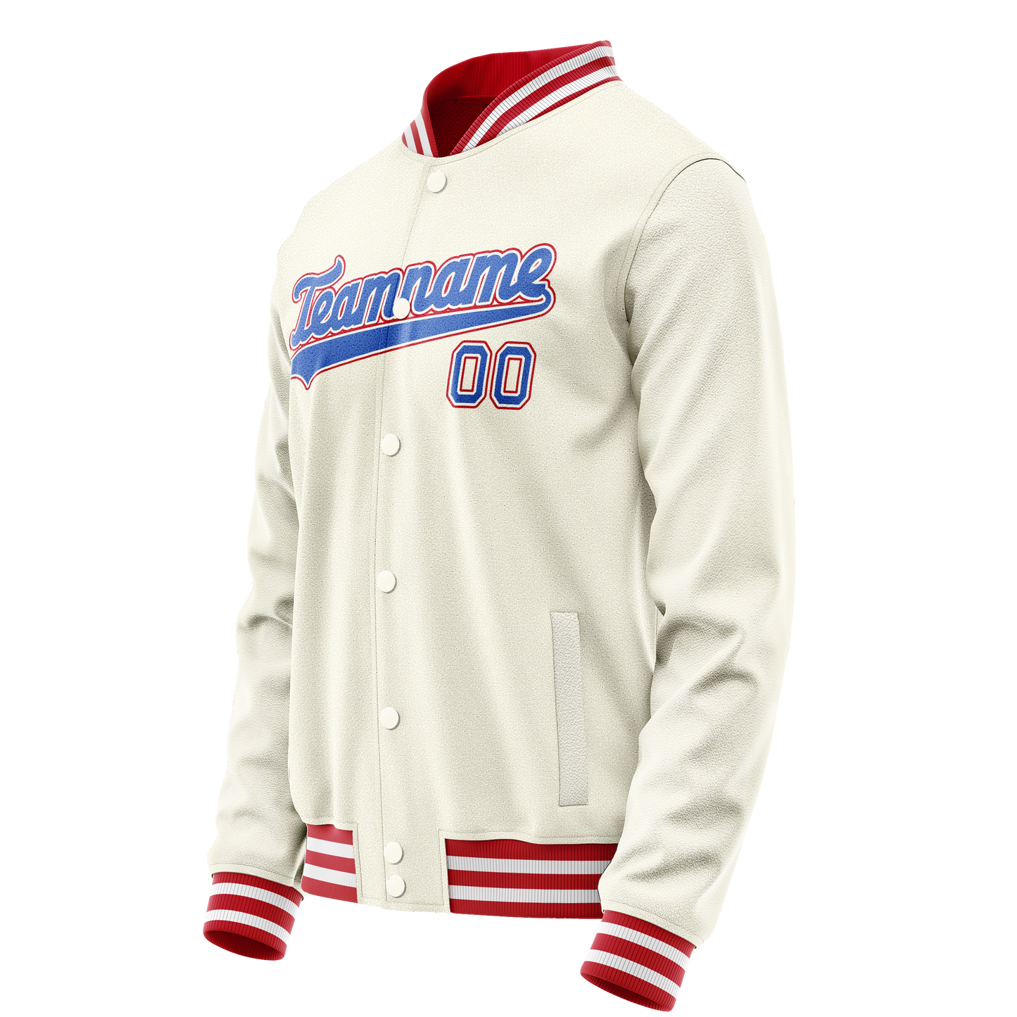 Custom Cream Red Solid Color Varsity Letterman Jacket