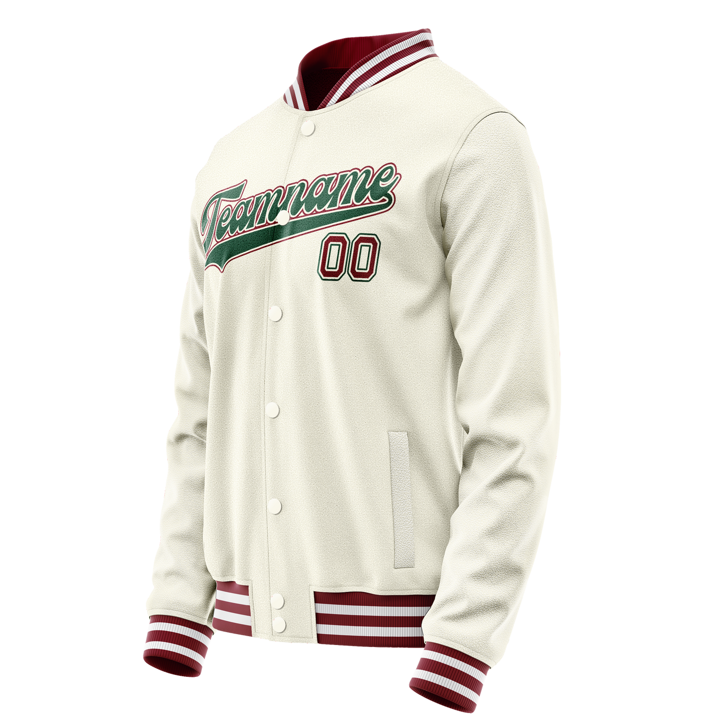 Custom Cream Kelly-Green Solid Color Varsity Letterman Jacket