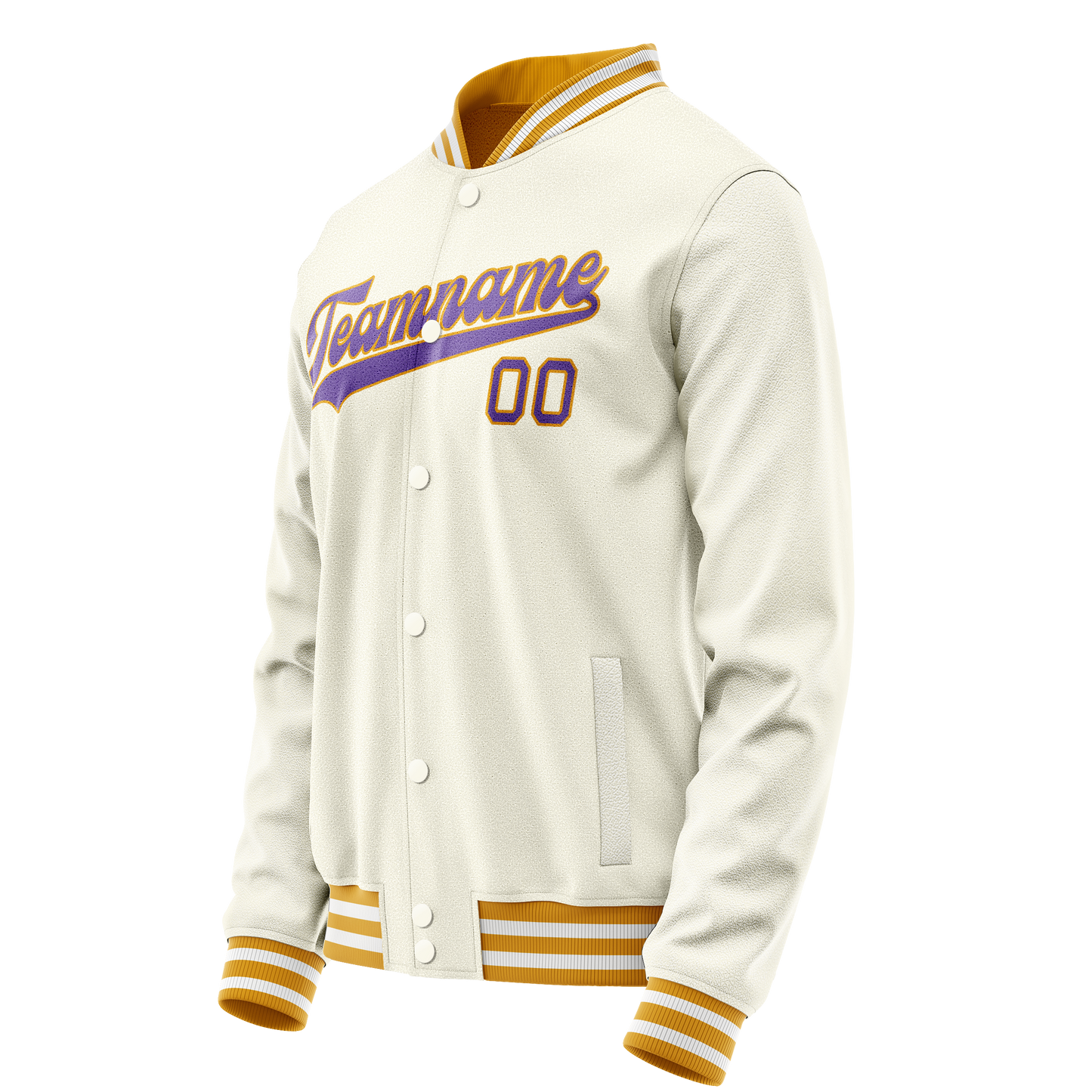 Custom Cream Purple Solid Color Varsity Letterman Jacket