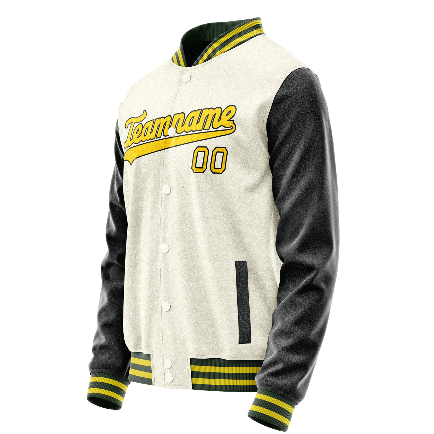 Custom Cream Black Solid Color Varsity Letterman Jacket