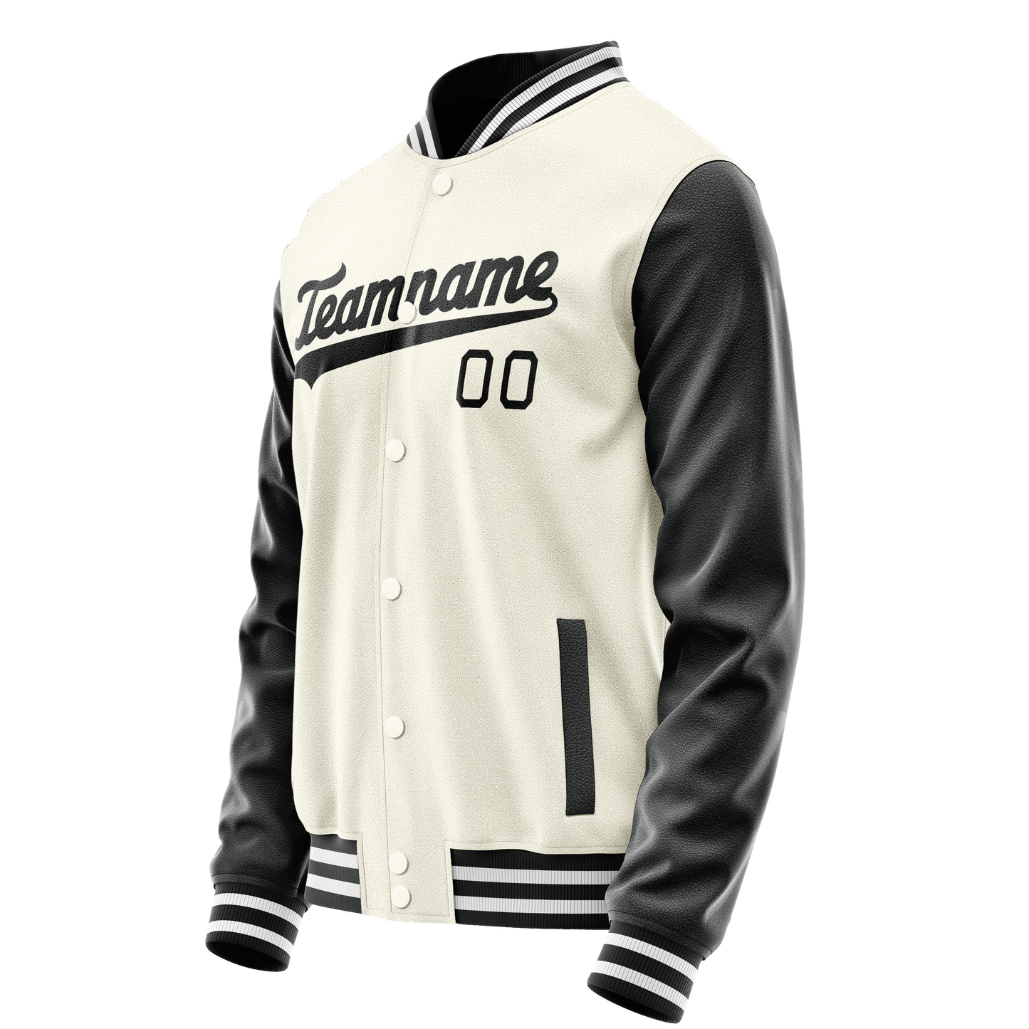 Custom Cream Black Solid Color Varsity Letterman Jacket