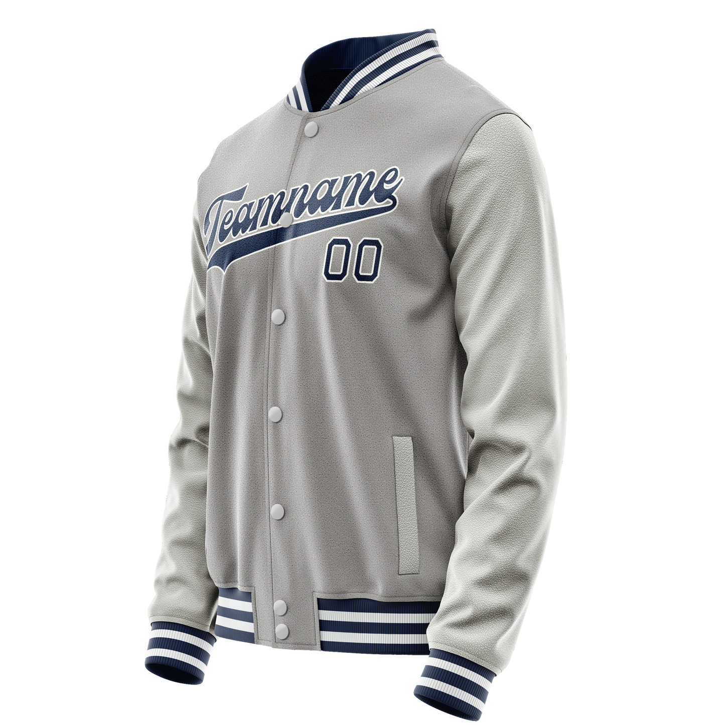 Custom Gray Navy Solid Color Varsity Letterman Jacket