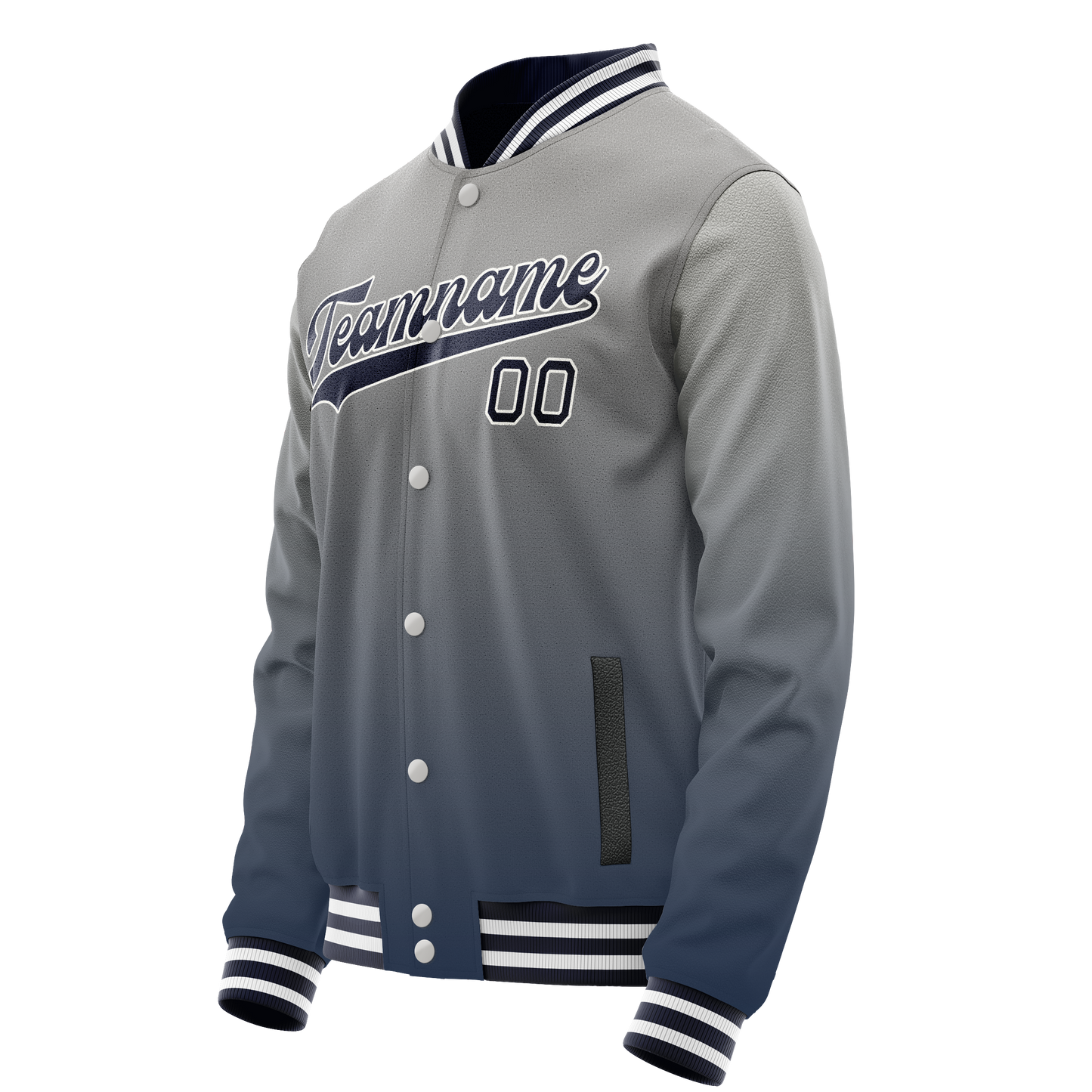 Custom Gray Navy Gradient Varsity Letterman Jacket