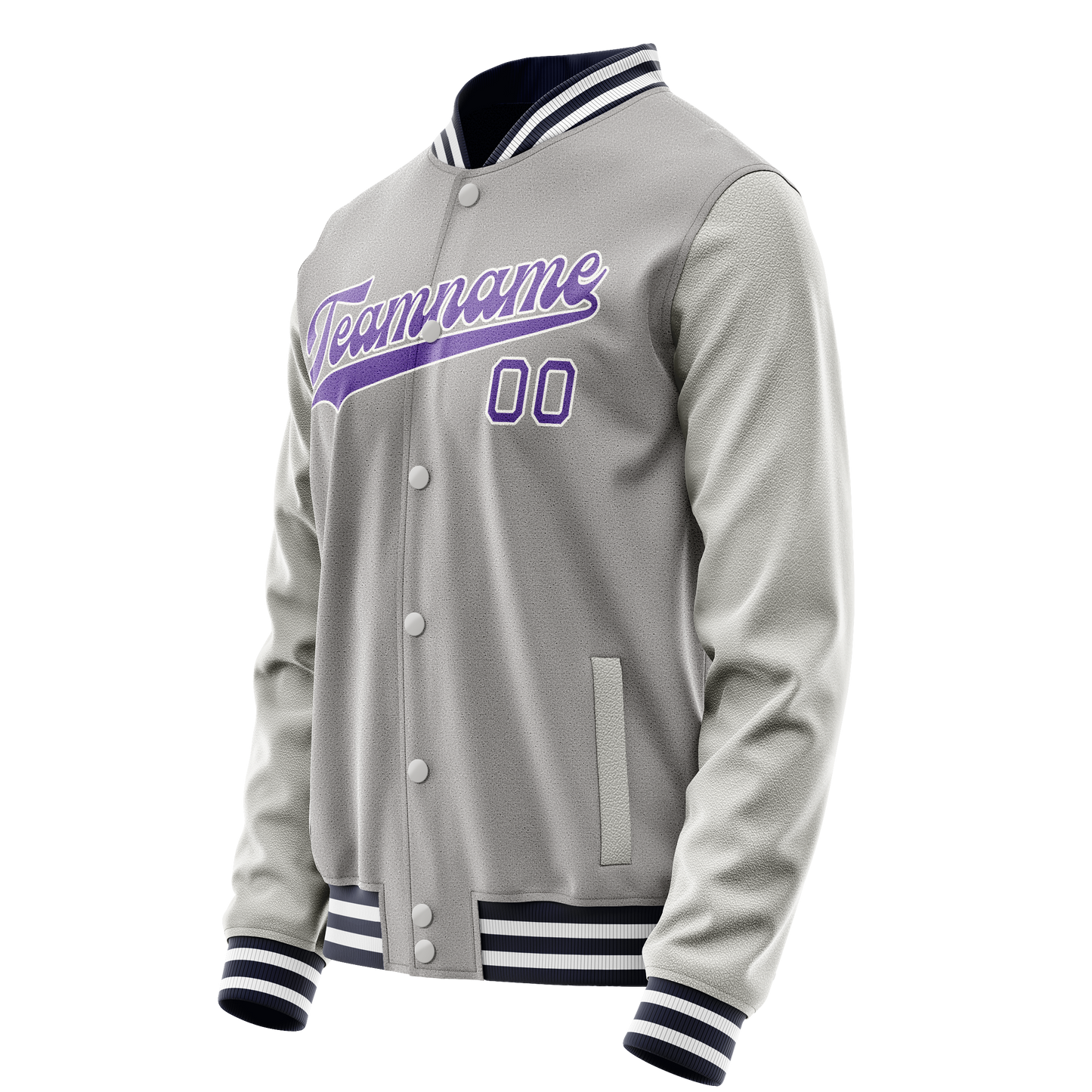 Custom Gray Purple Solid Color Varsity Letterman Jacket