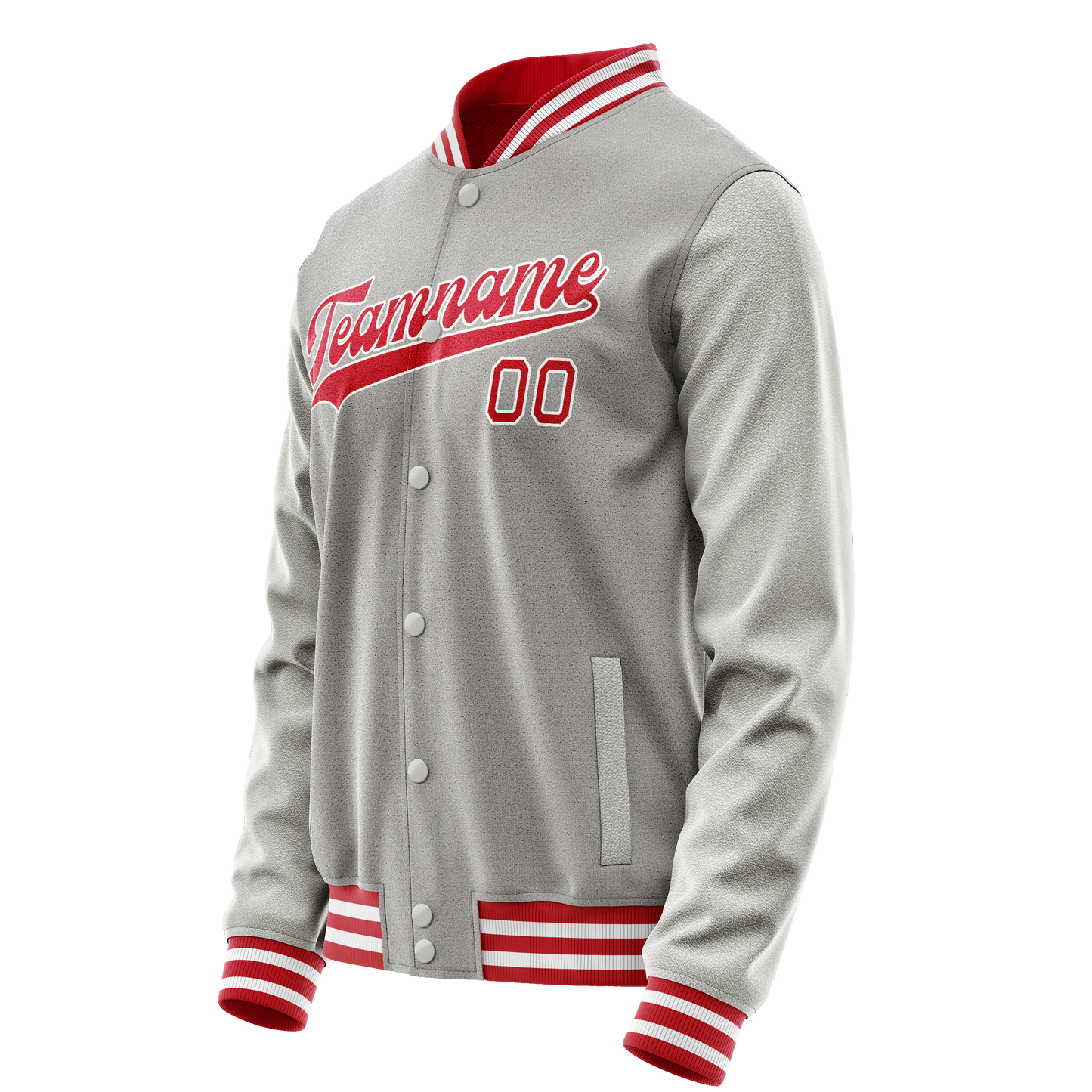 Custom Gray Red Solid Color Varsity Letterman Jacket