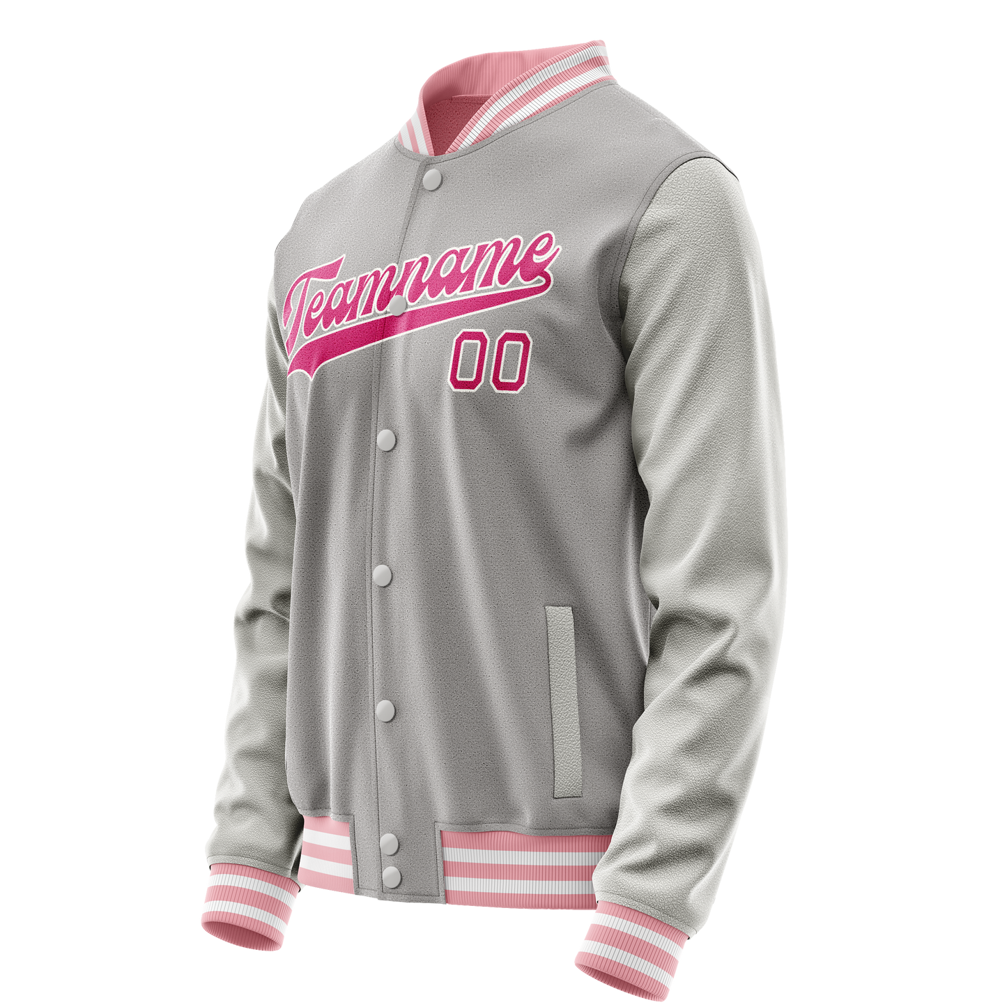 Custom Gray Pink Solid Color Varsity Letterman Jacket