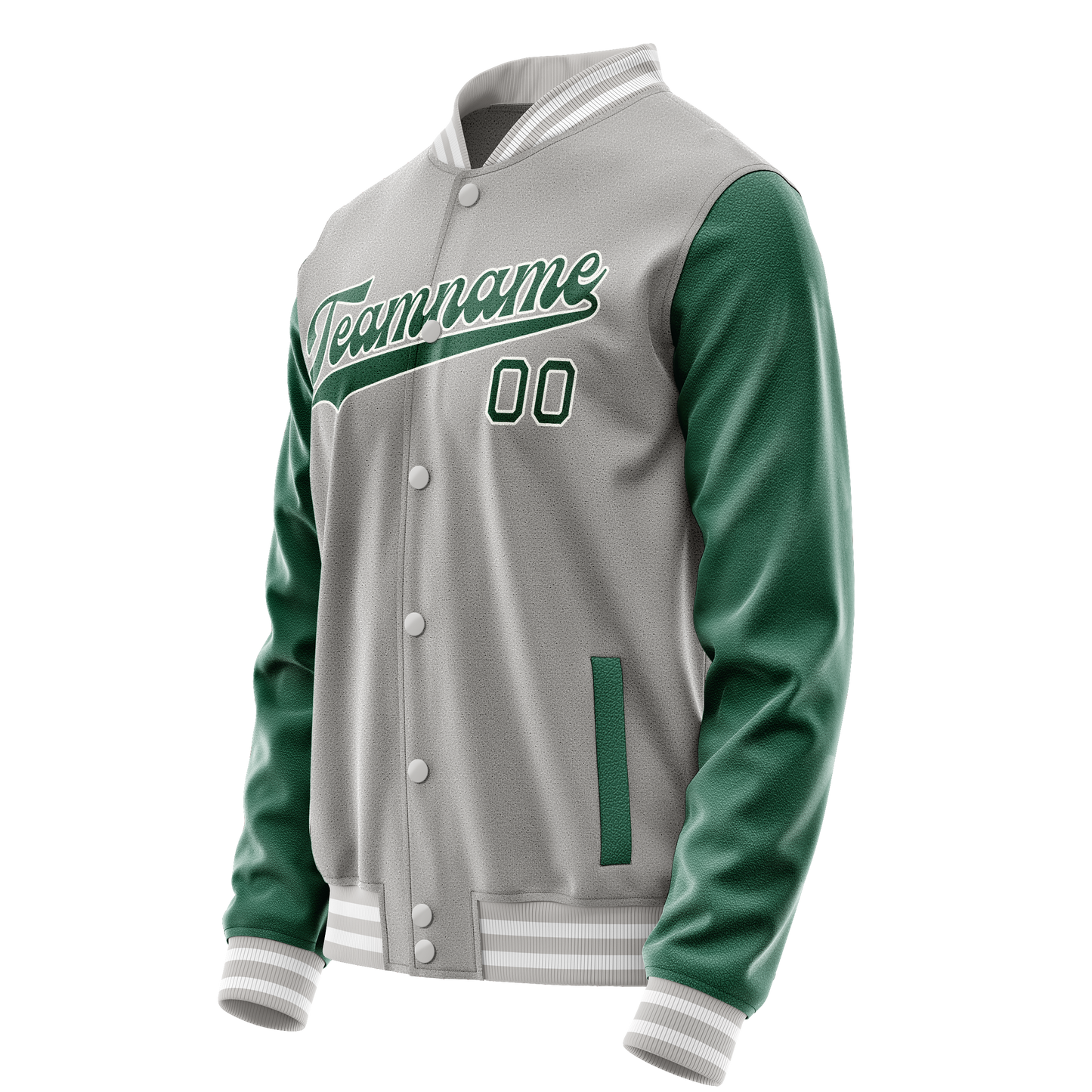 Custom Gray Kelly-Green Solid Color Varsity Letterman Jacket