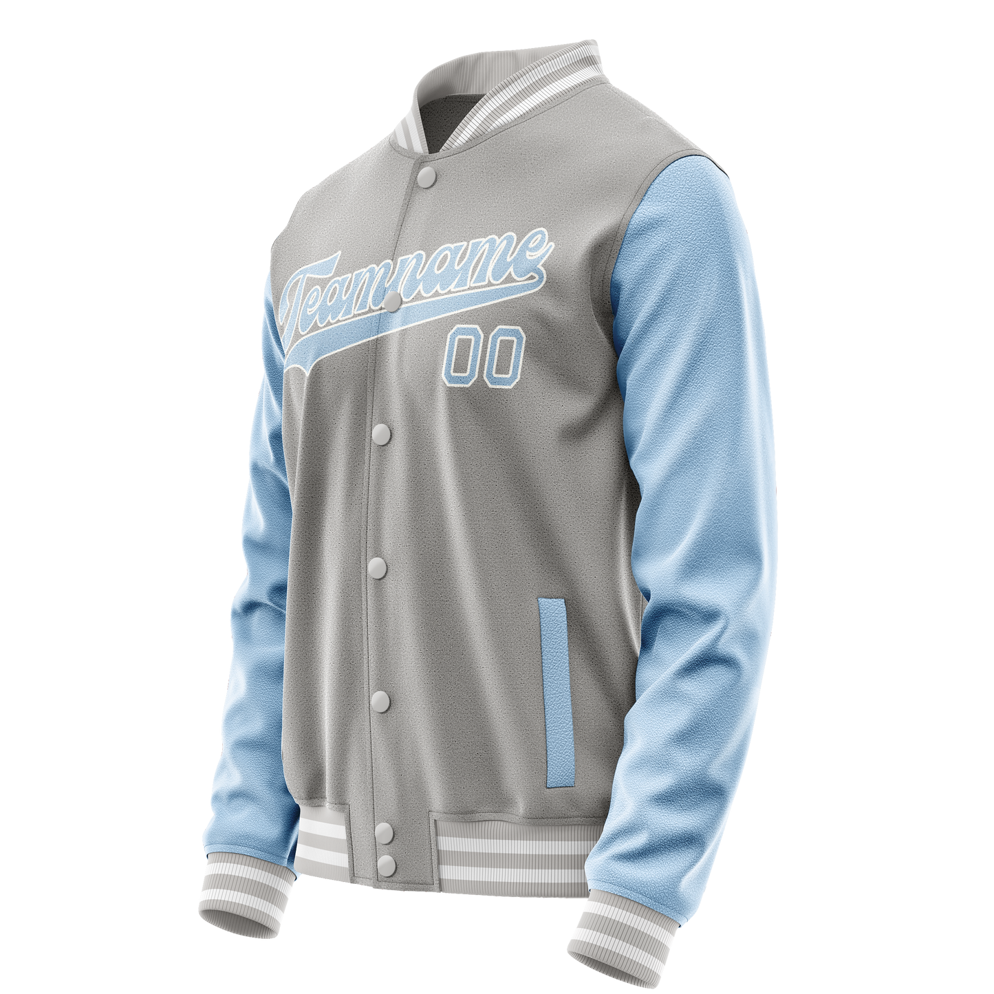 Custom Gray Light-Blue Solid Color Varsity Letterman Jacket