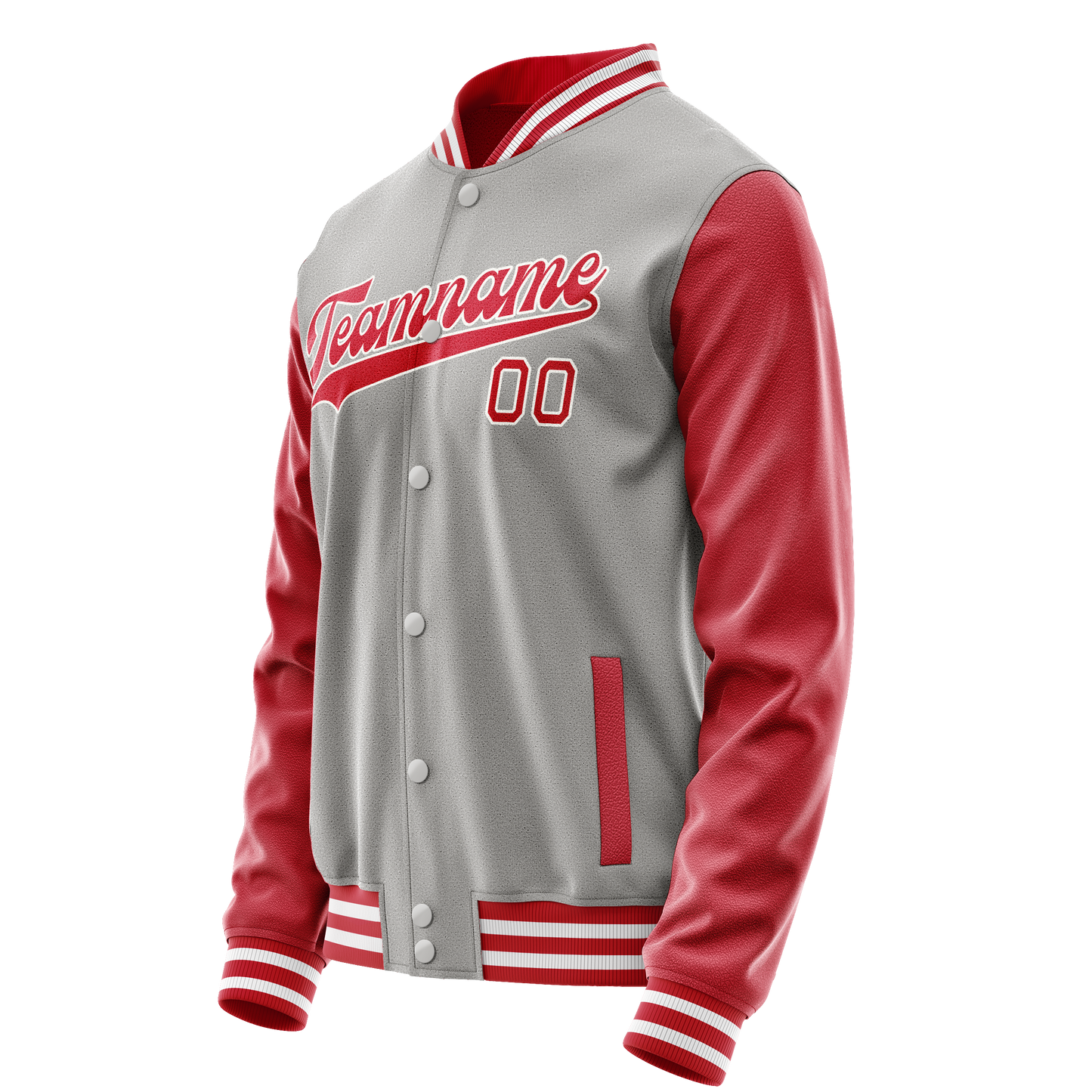 Custom Gray Red Solid Color Varsity Letterman Jacket