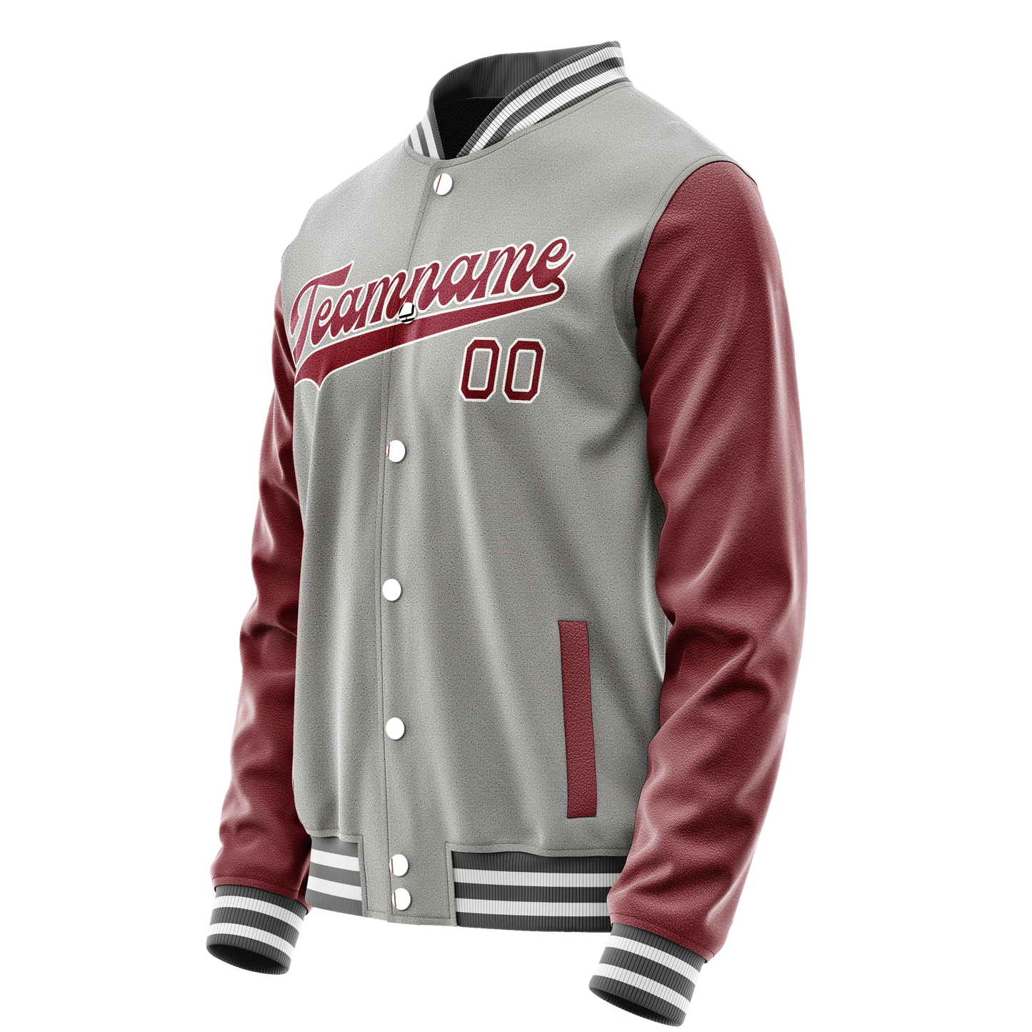 Custom Gray Crimson Solid Color Varsity Letterman Jacket