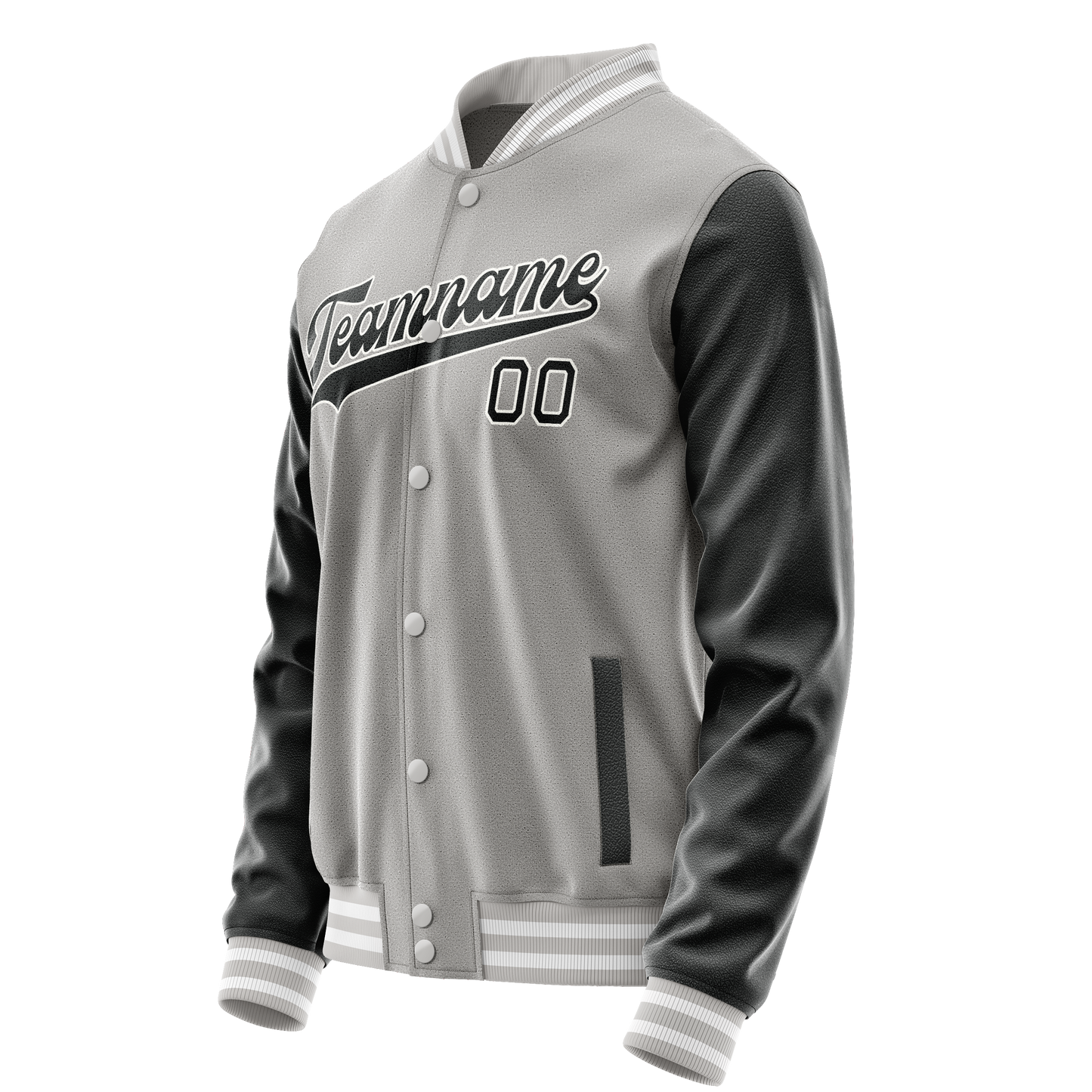 Custom Gray Black Solid Color Varsity Letterman Jacket
