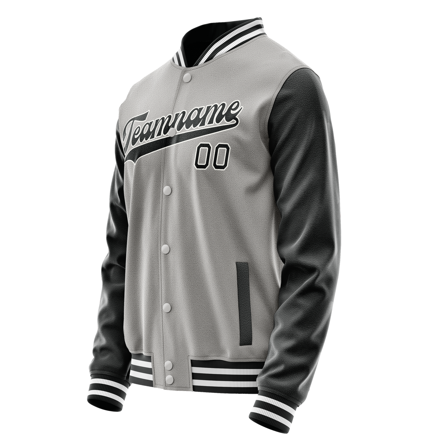 Custom Gray Black Solid Color Varsity Letterman Jacket