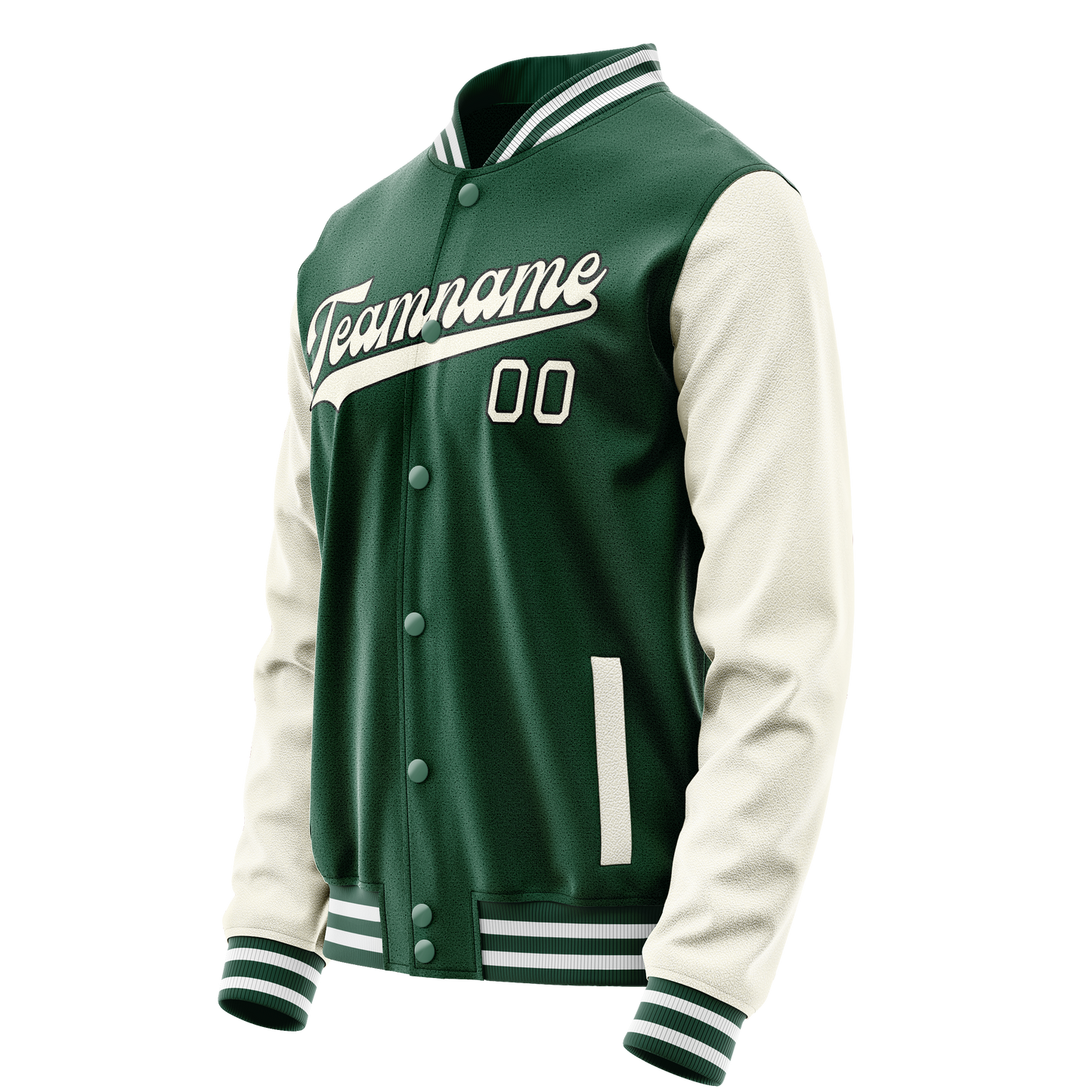 Custom Kelly-Green Cream Solid Color Varsity Letterman Jacket