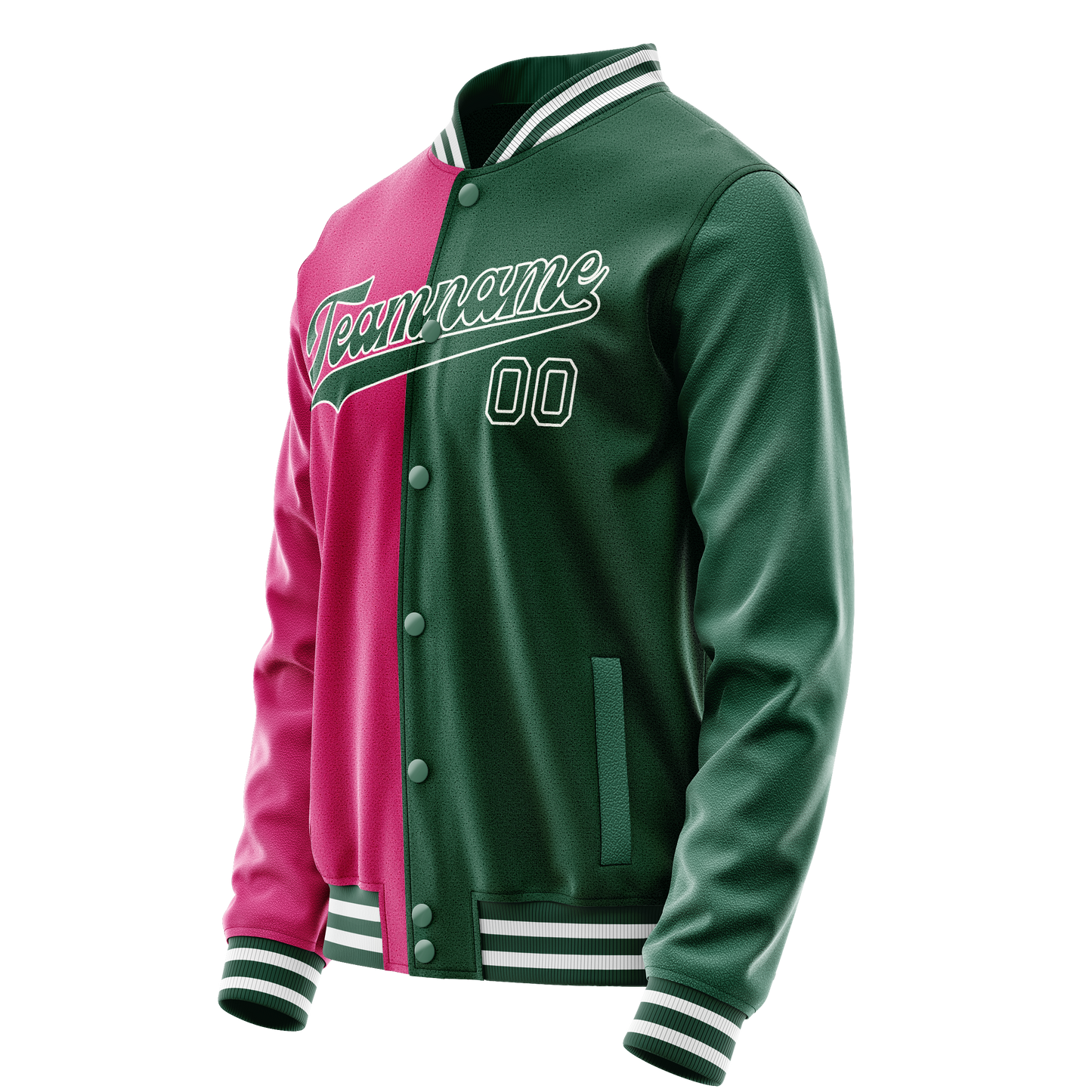 Custom Kelly-Green Pink Split Varsity Letterman Jacket