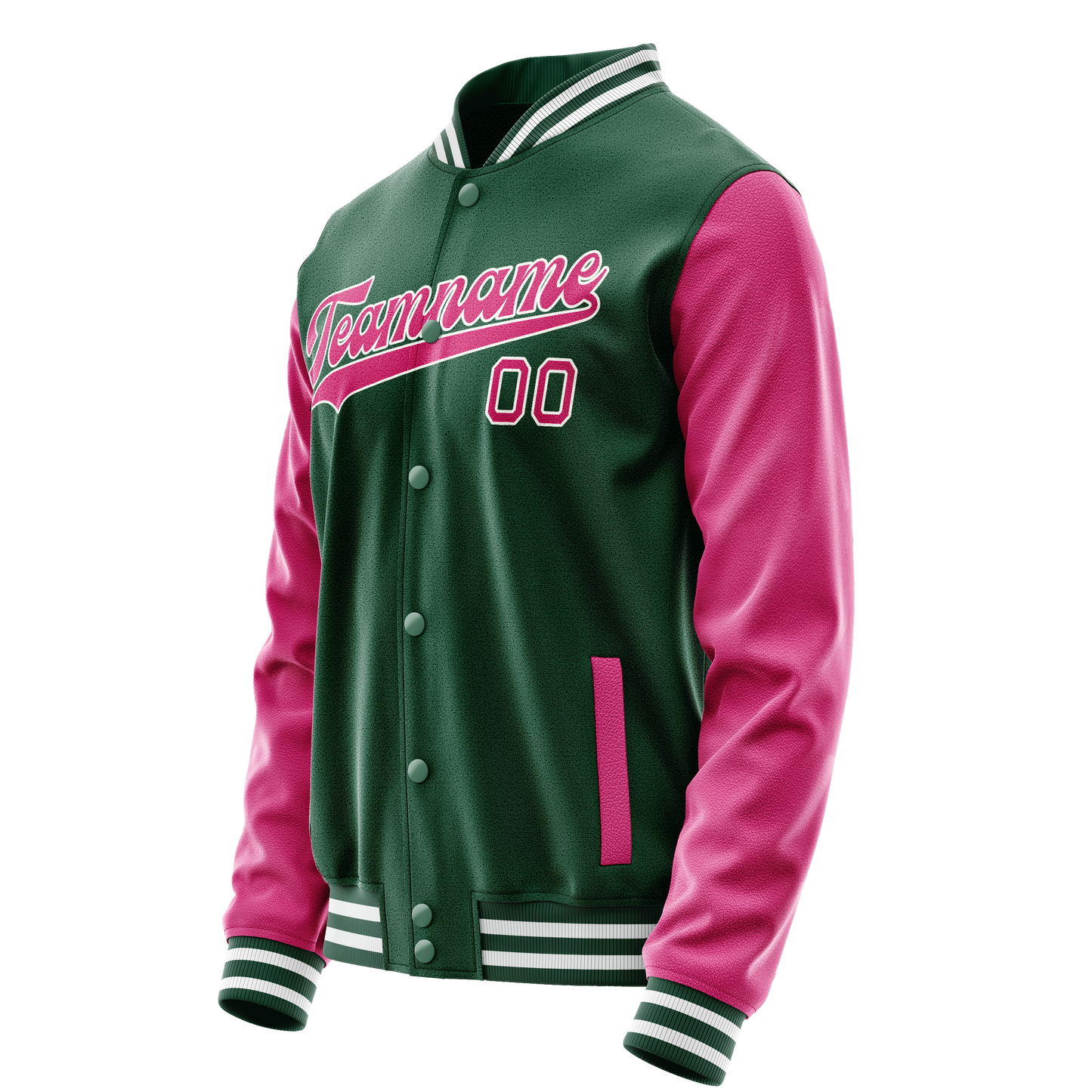 Custom Kelly-Green Pink Solid Color Varsity Letterman Jacket