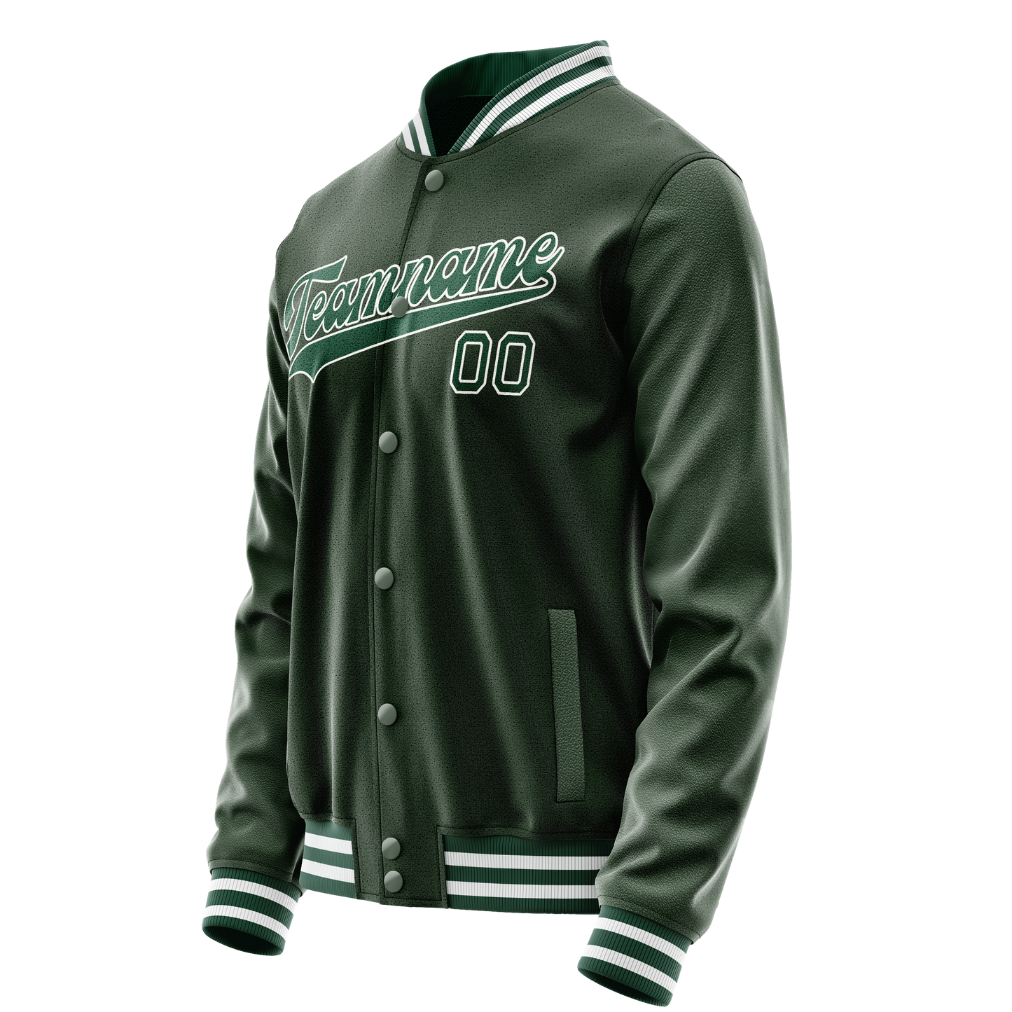 Custom Green White Solid Color Varsity Letterman Jacket