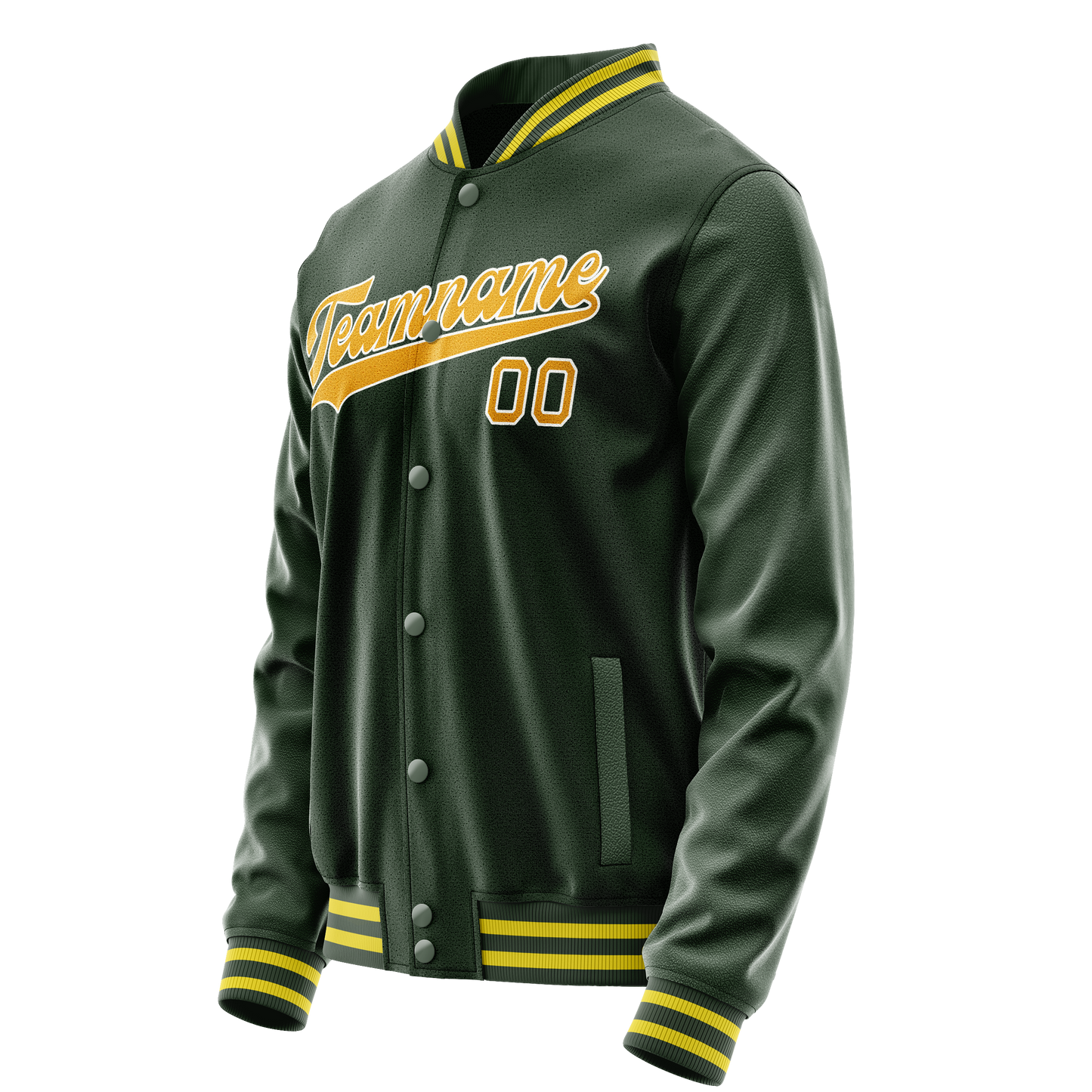Custom Green Gold Solid Color Varsity Letterman Jacket