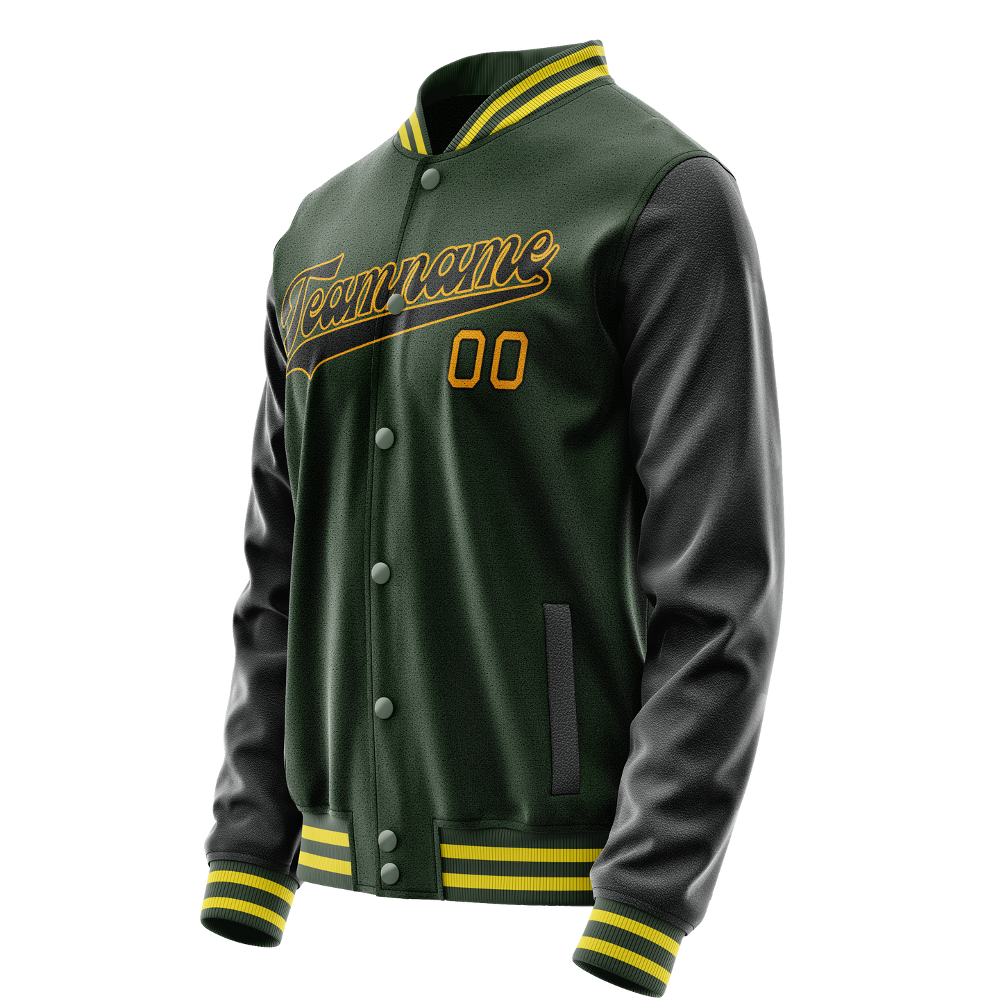 Custom Green Gold Solid Color Varsity Letterman Jacket