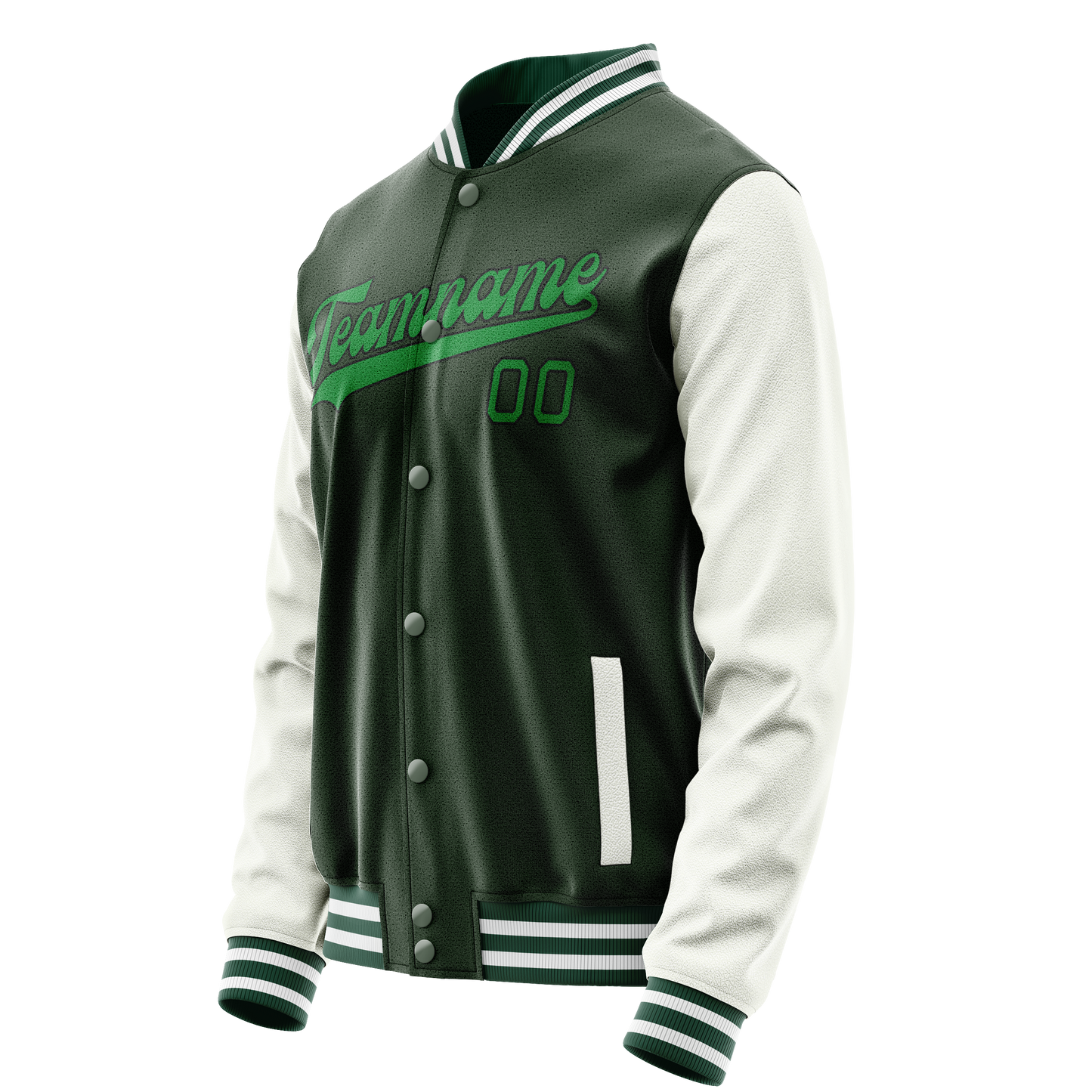 Custom Green White Solid Color Varsity Letterman Jacket