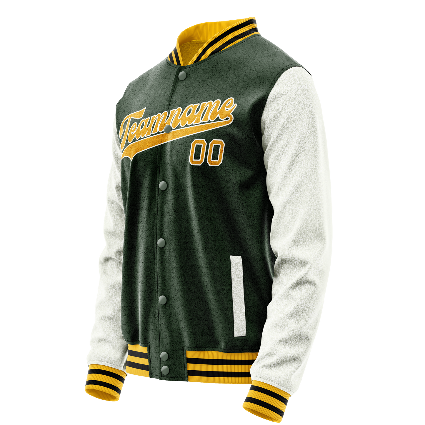 Custom Green Gold Solid Color Varsity Letterman Jacket