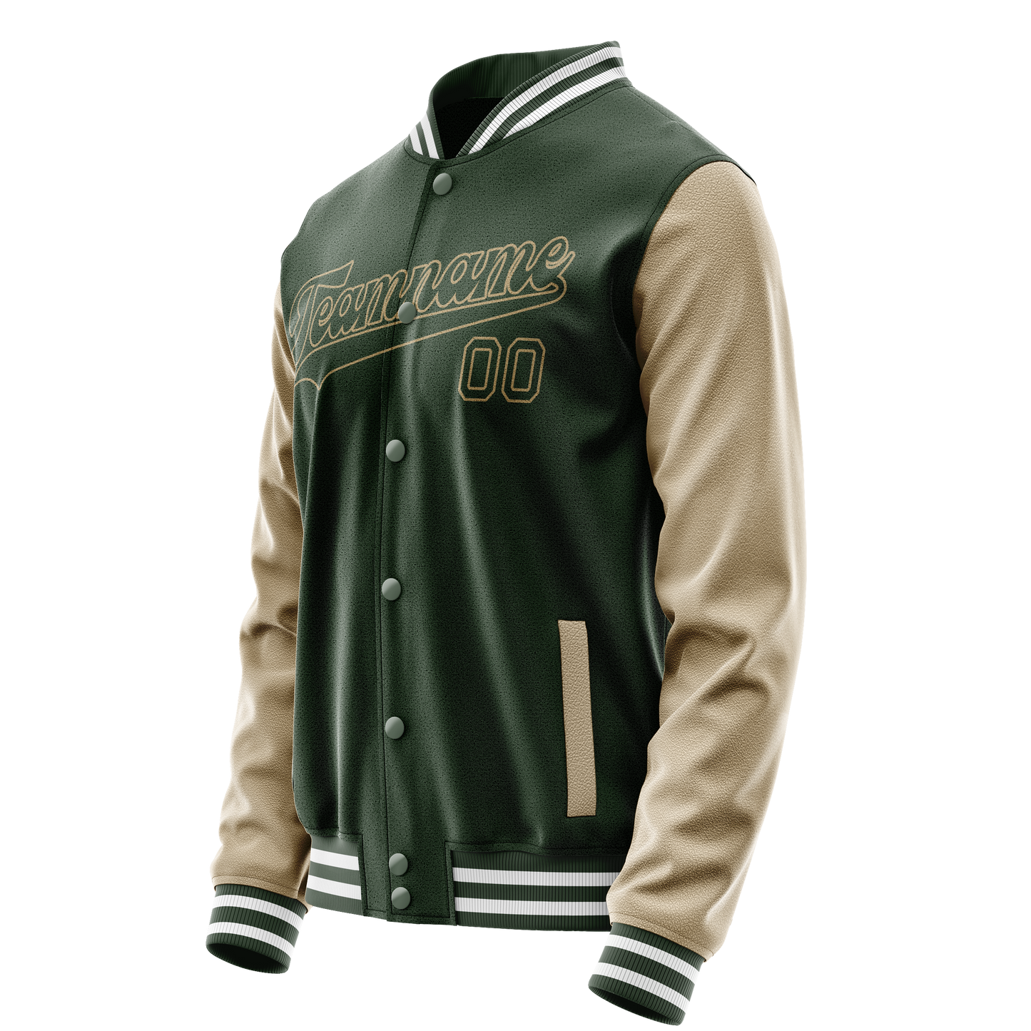 Custom Green Cream Solid Color Varsity Letterman Jacket