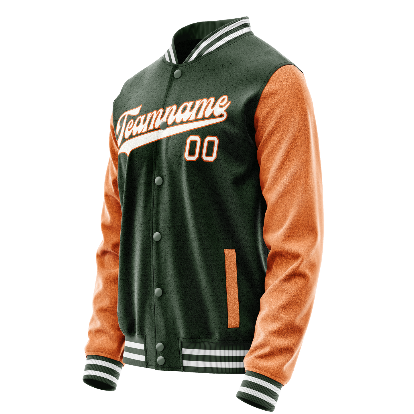 Custom Green Orange Solid Color Varsity Letterman Jacket