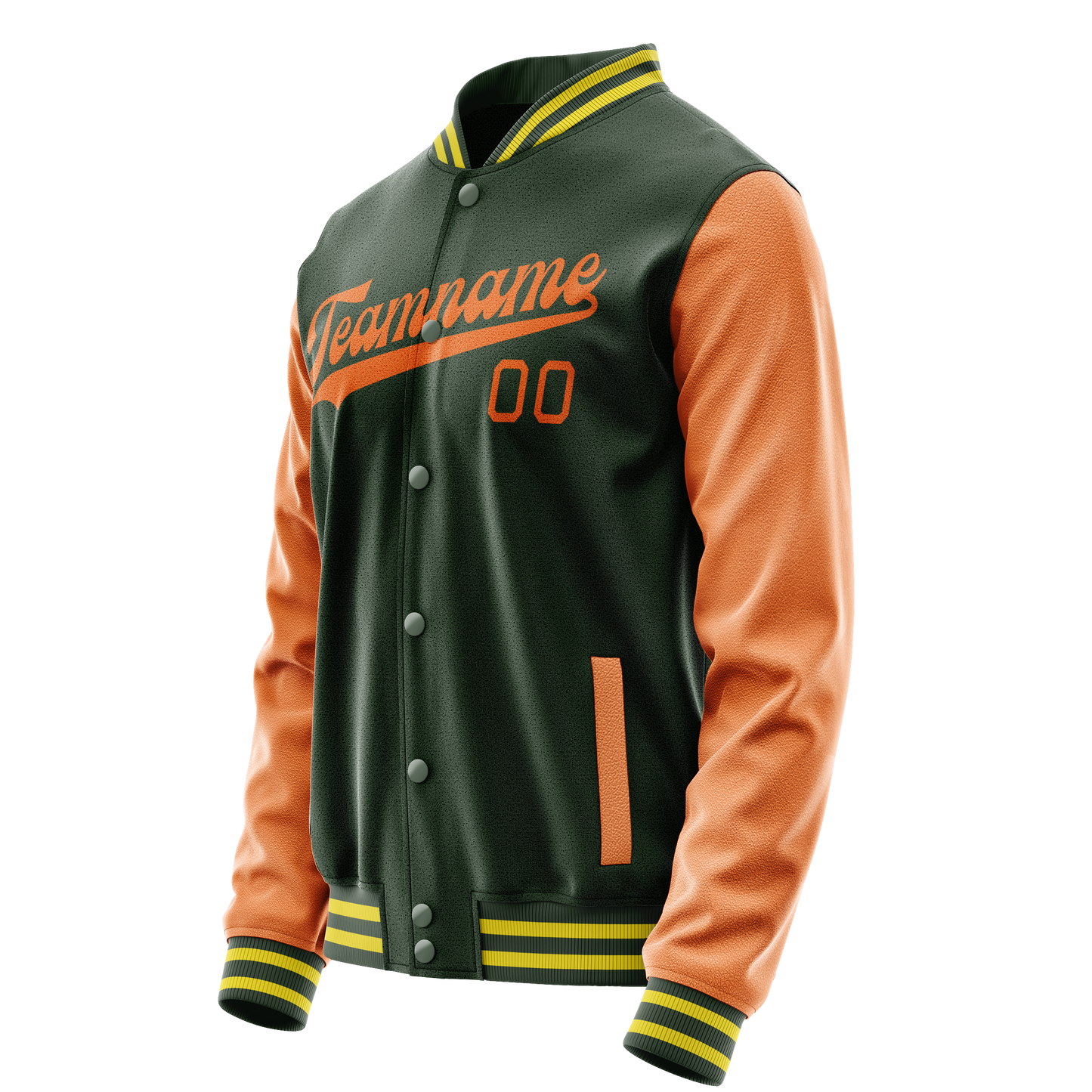 Custom Green Orange Solid Color Varsity Letterman Jacket