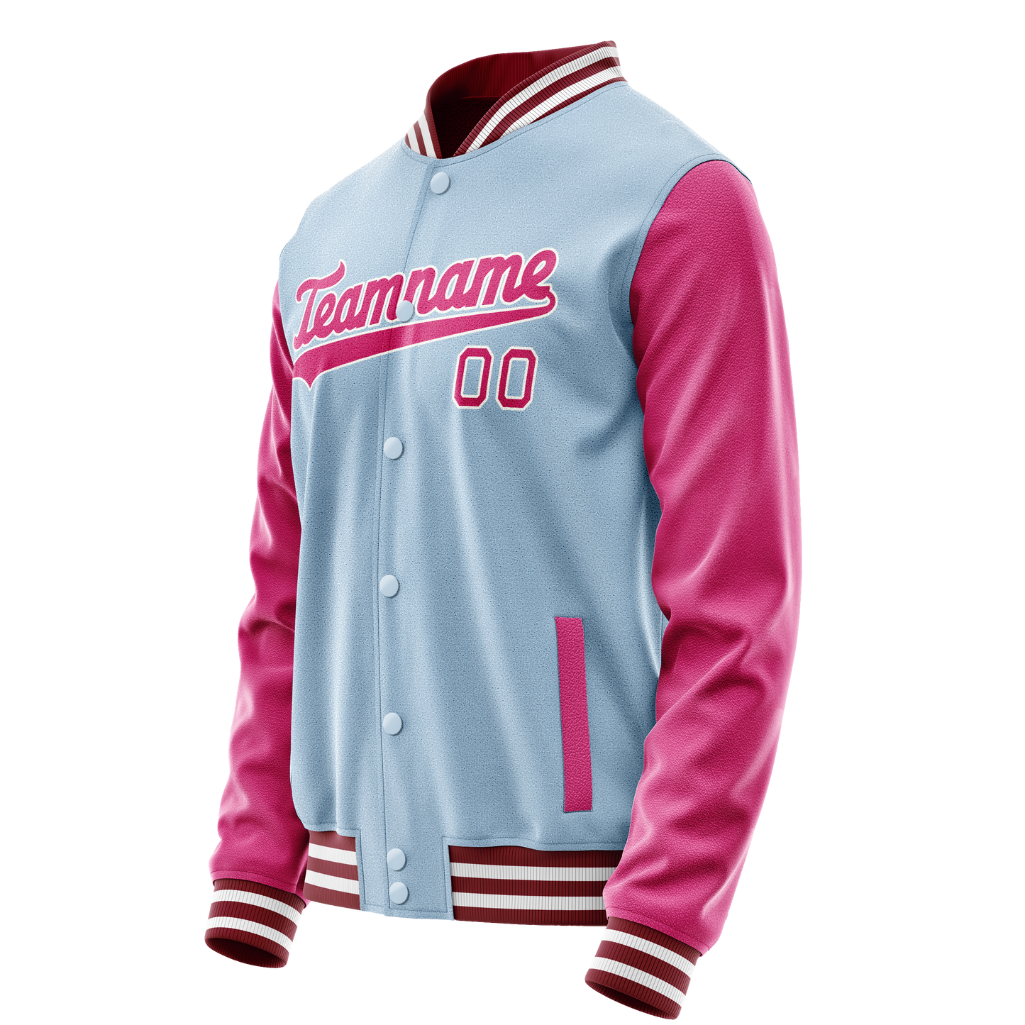 Custom Light-Blue Pink Solid Color Varsity Letterman Jacket