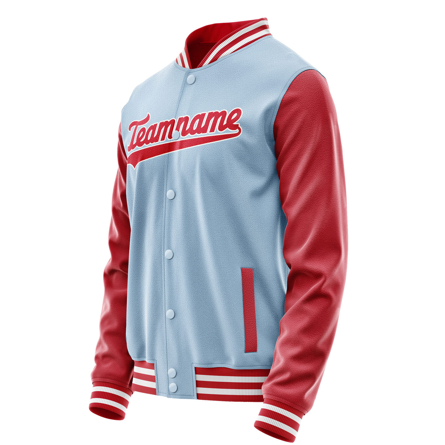 Custom Light-Blue Red Solid Color Varsity Letterman Jacket