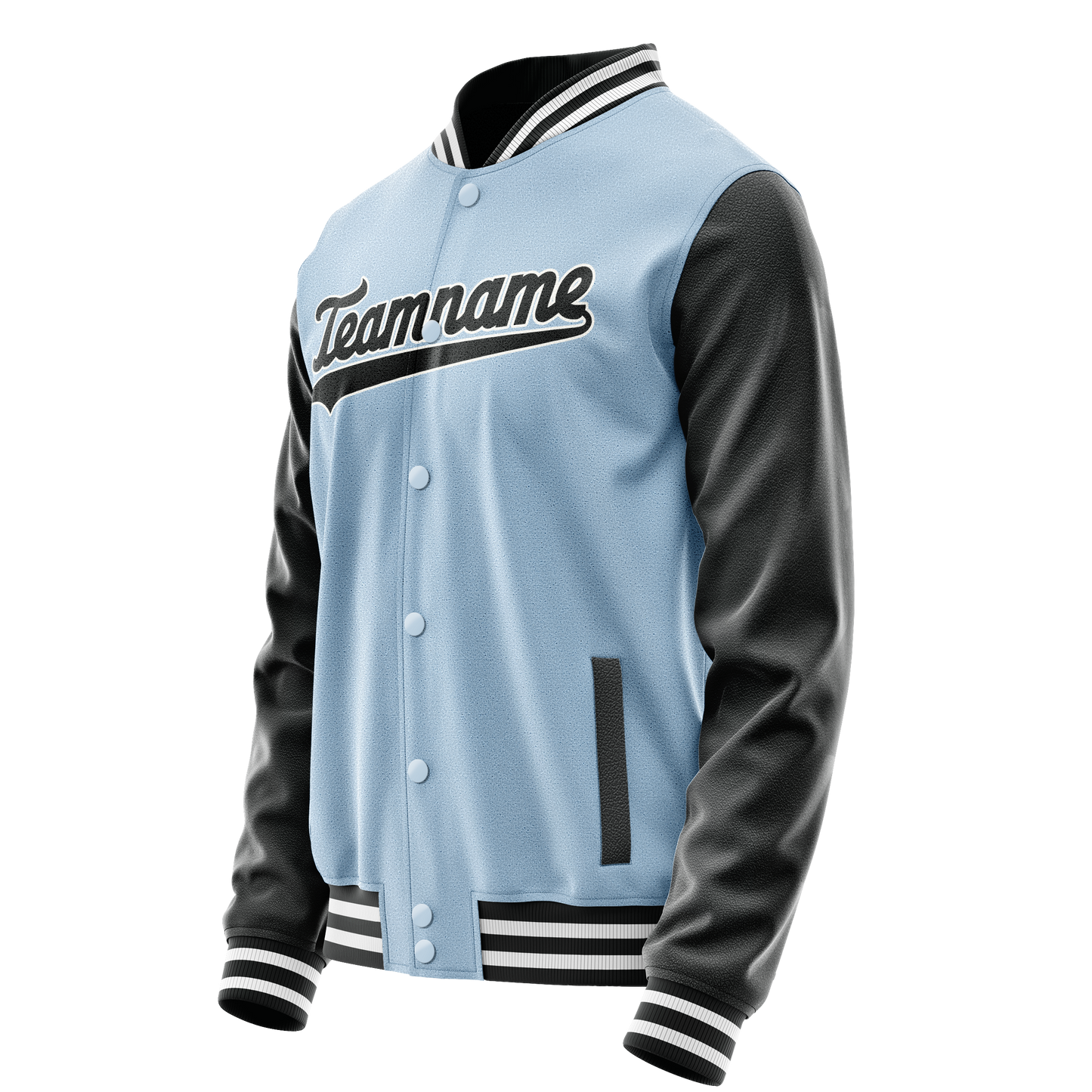 Custom Light-Blue Black Solid Color Varsity Letterman Jacket