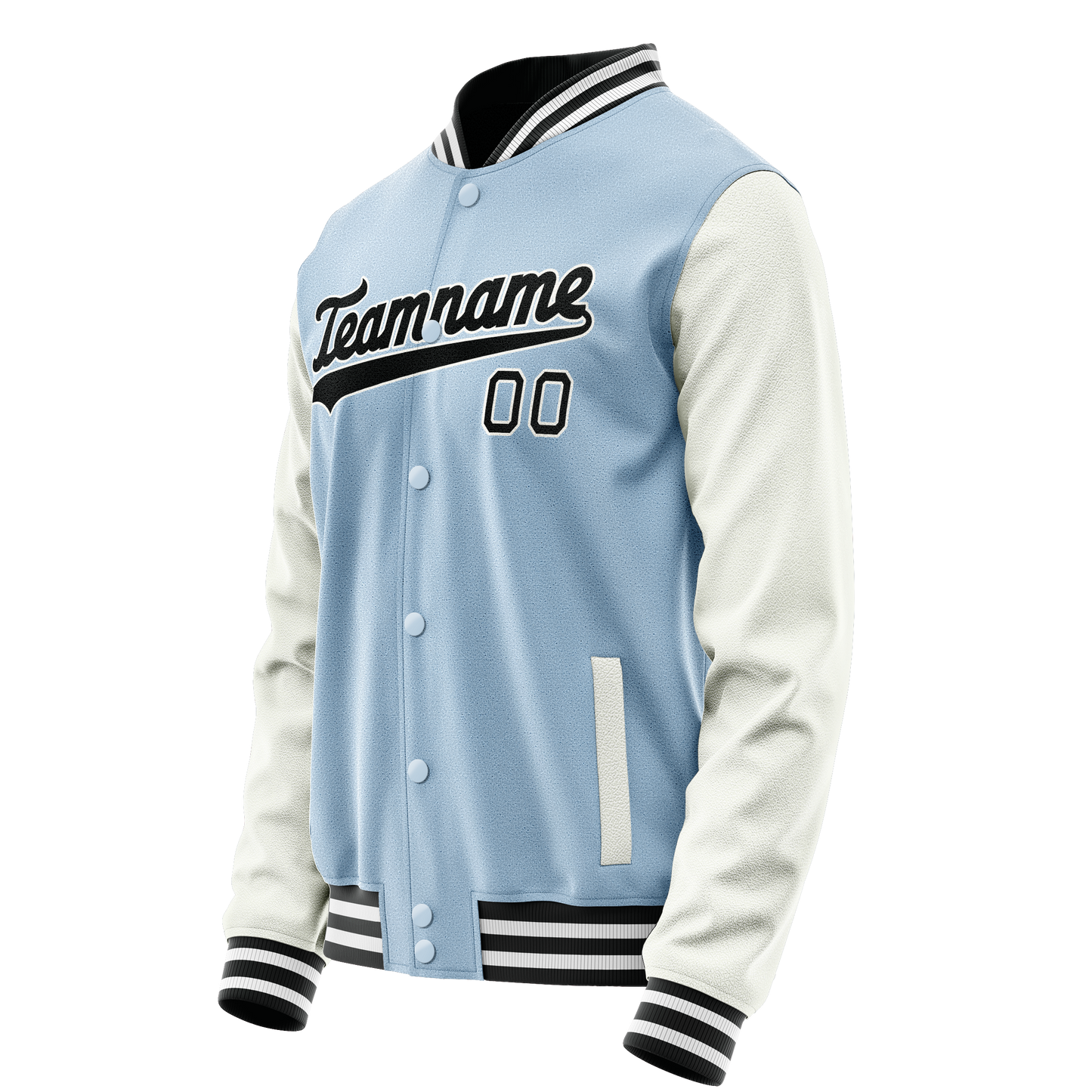 Custom Light-Blue White Solid Color Varsity Letterman Jacket