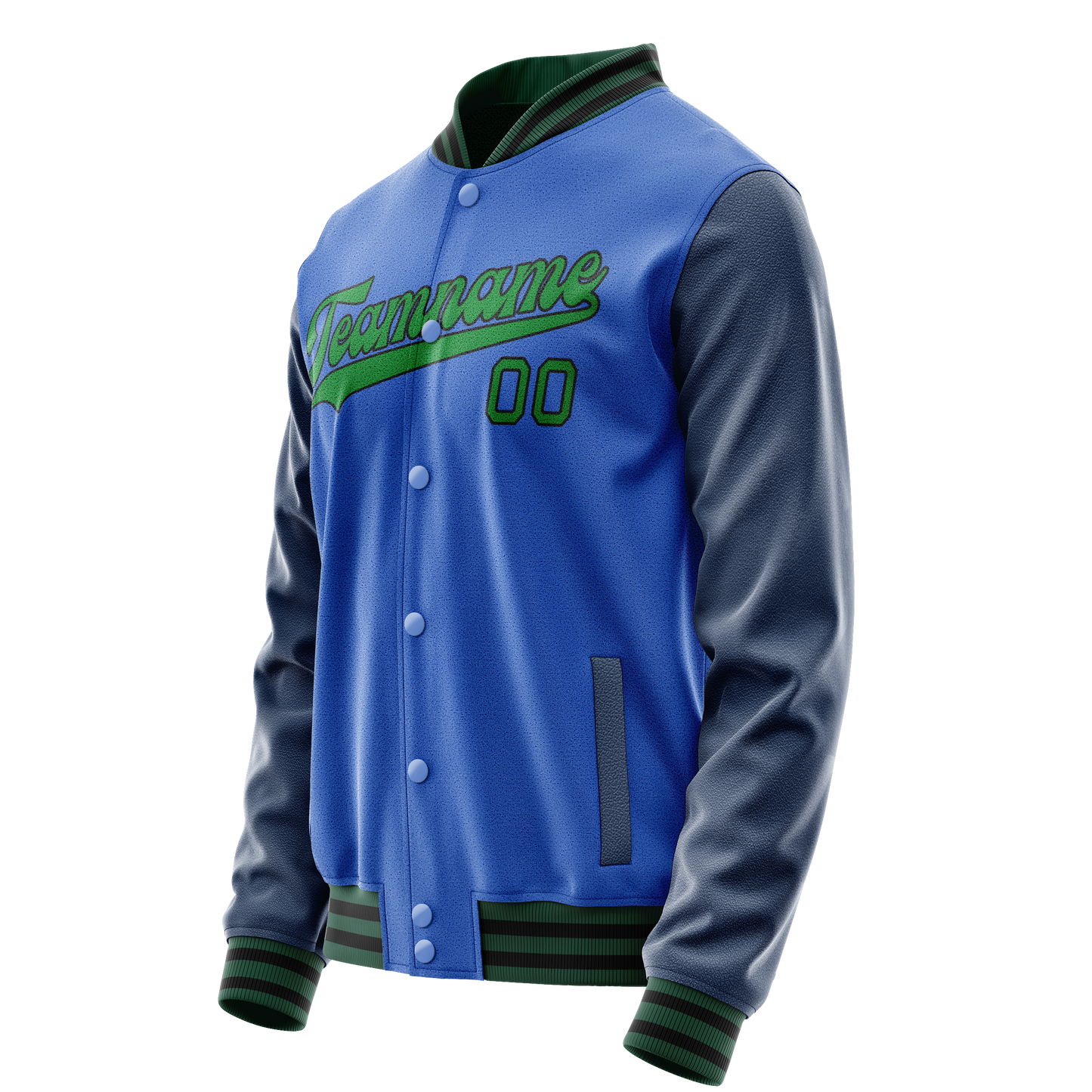 Custom Electric-Blue Neon-Green Solid Color Varsity Letterman Jacket