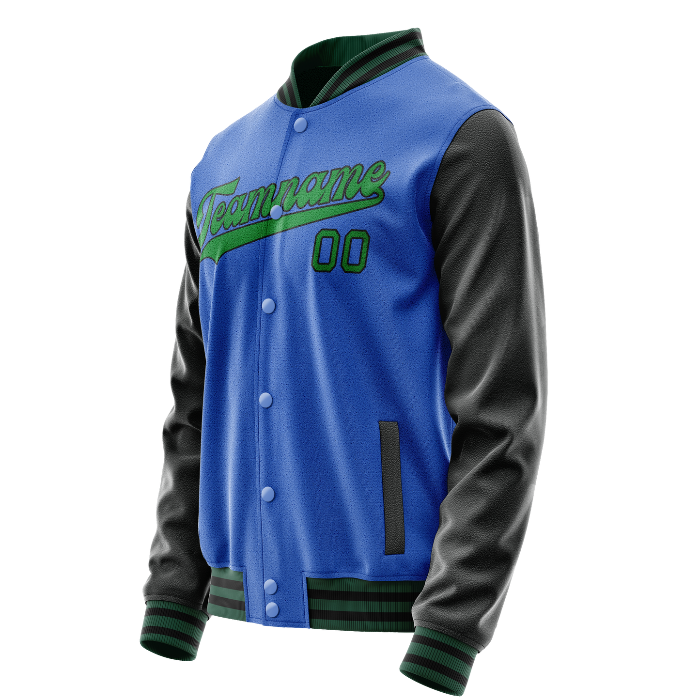 Custom Electric-Blue Neon-Green Solid Color Varsity Letterman Jacket