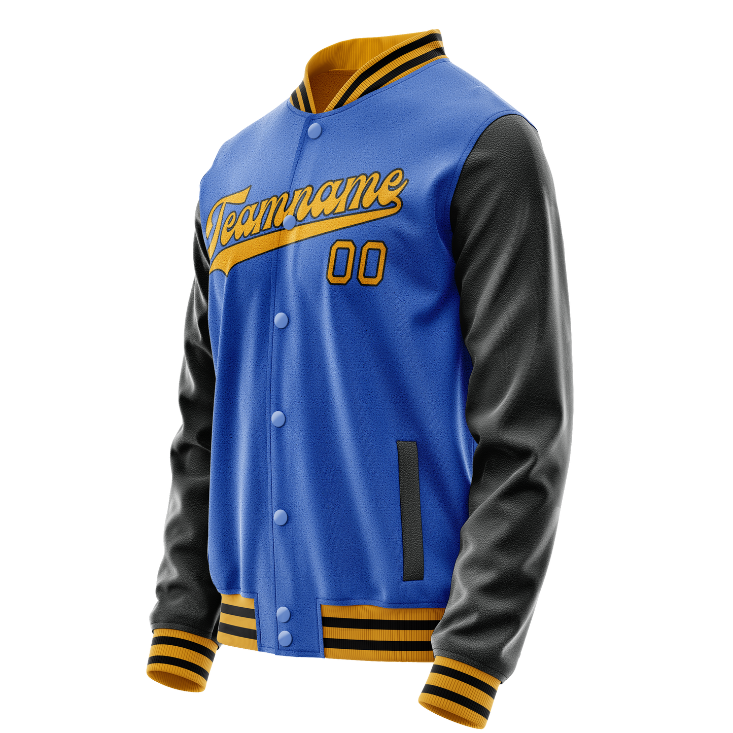 Custom Electric-Blue Old-Gold Solid Color Varsity Letterman Jacket