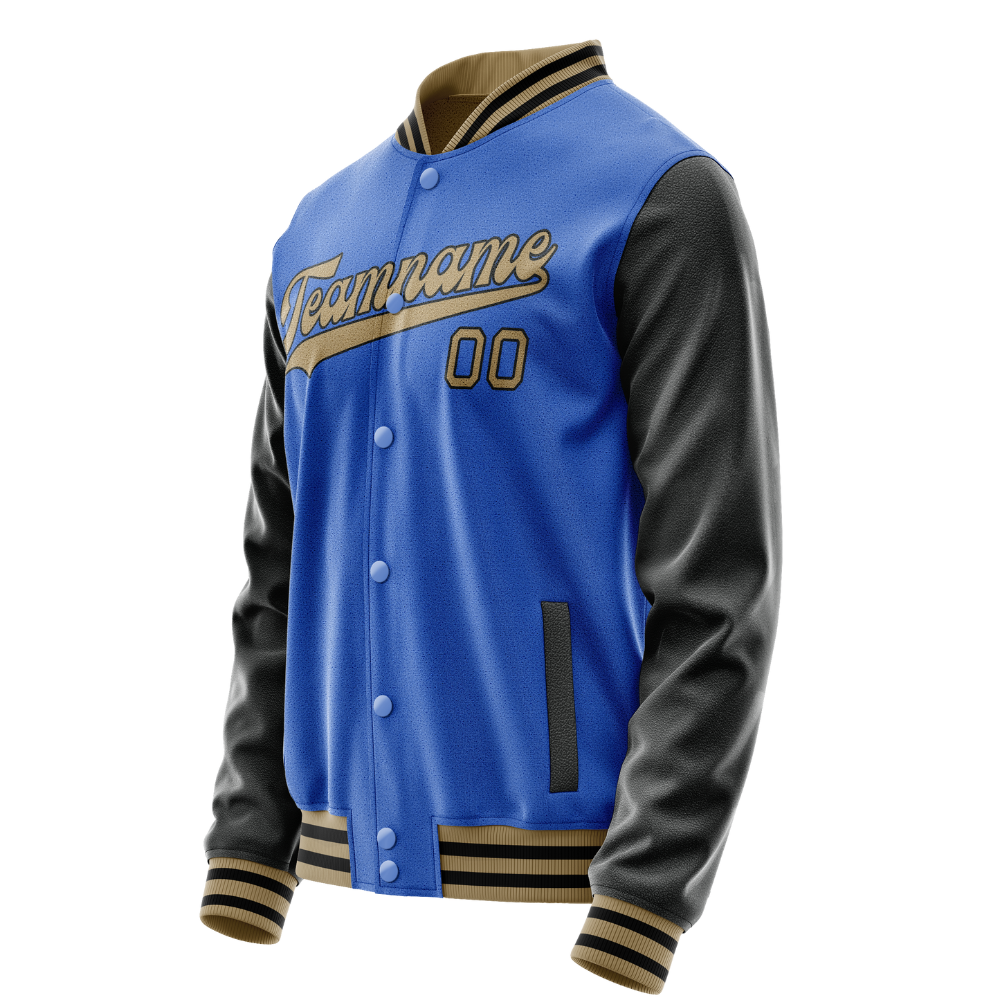 Custom Electric-Blue Black Solid Color Varsity Letterman Jacket