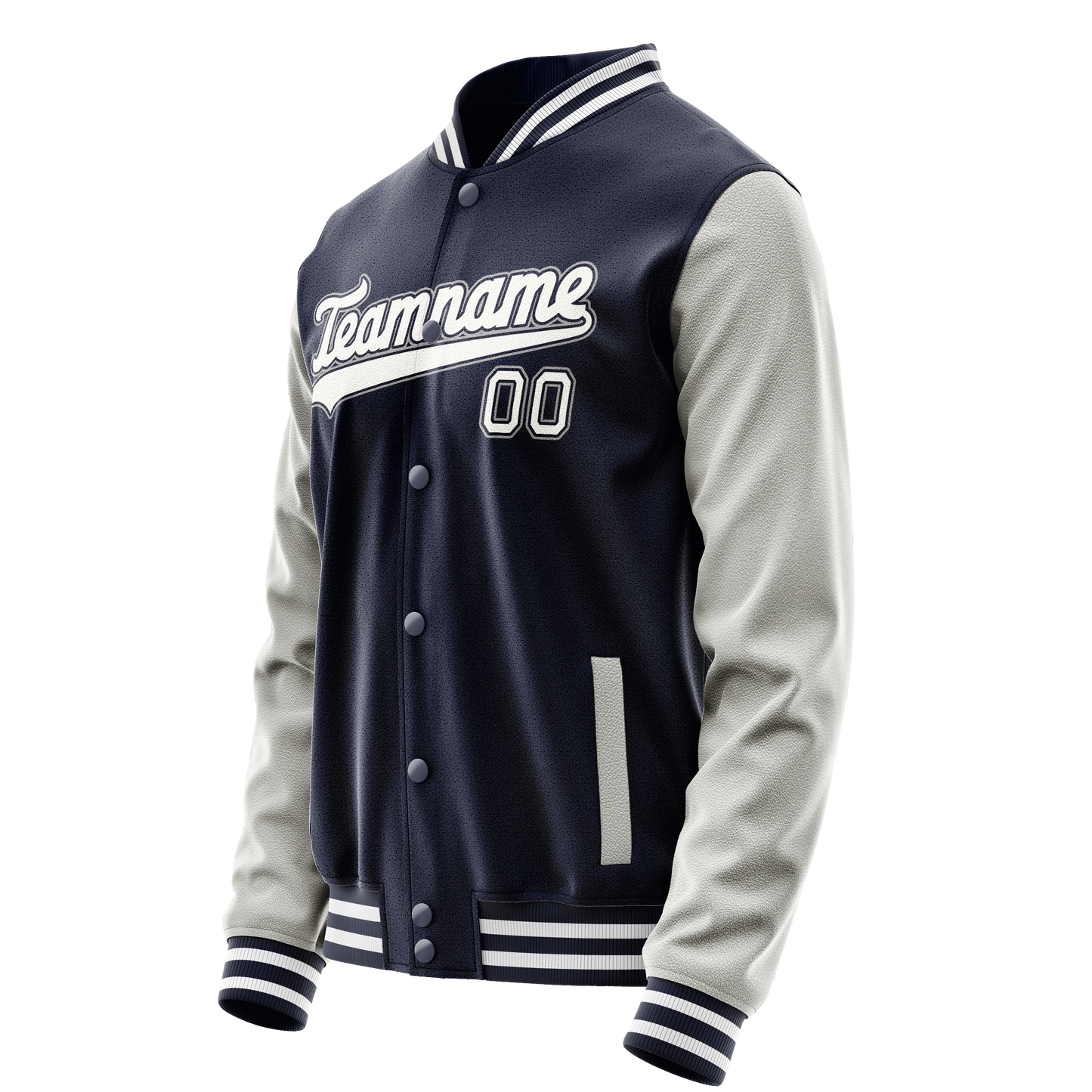 Custom Navy Gray Solid Color Varsity Letterman Jacket