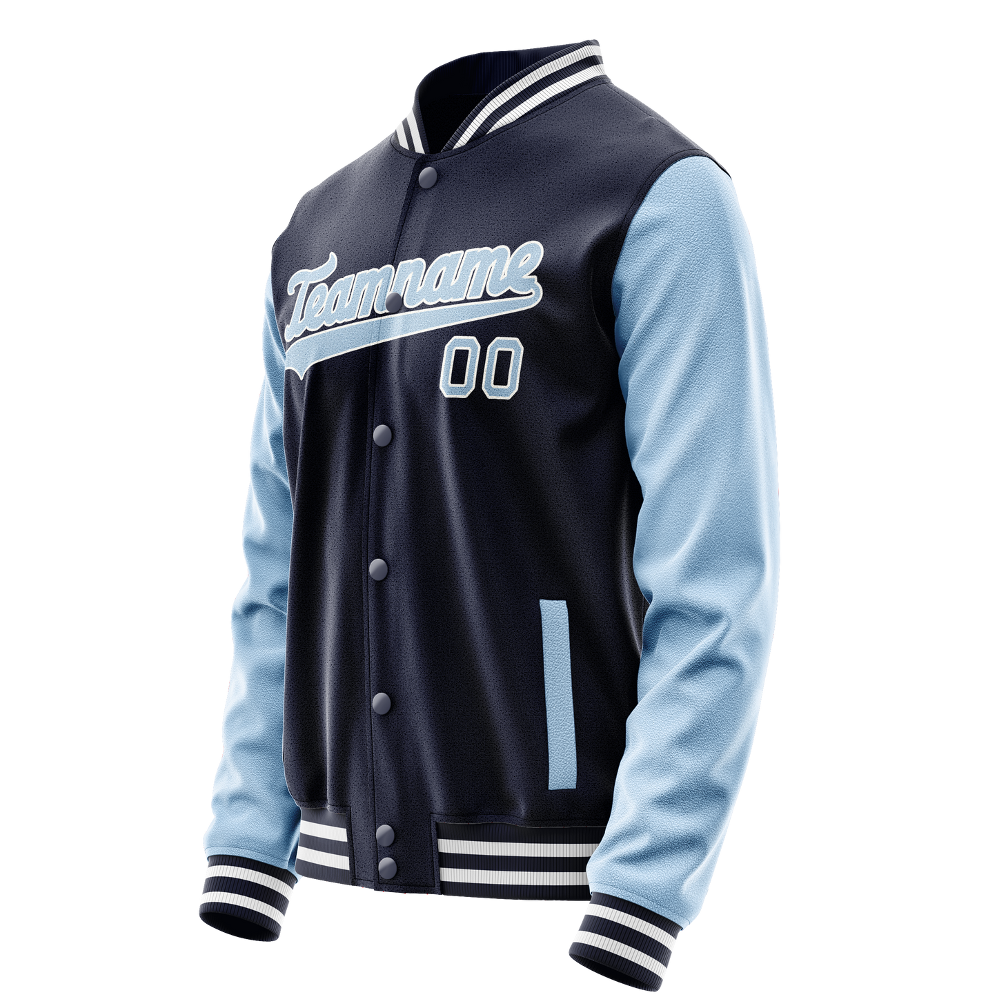 Custom Navy Light-Blue Solid Color Varsity Letterman Jacket