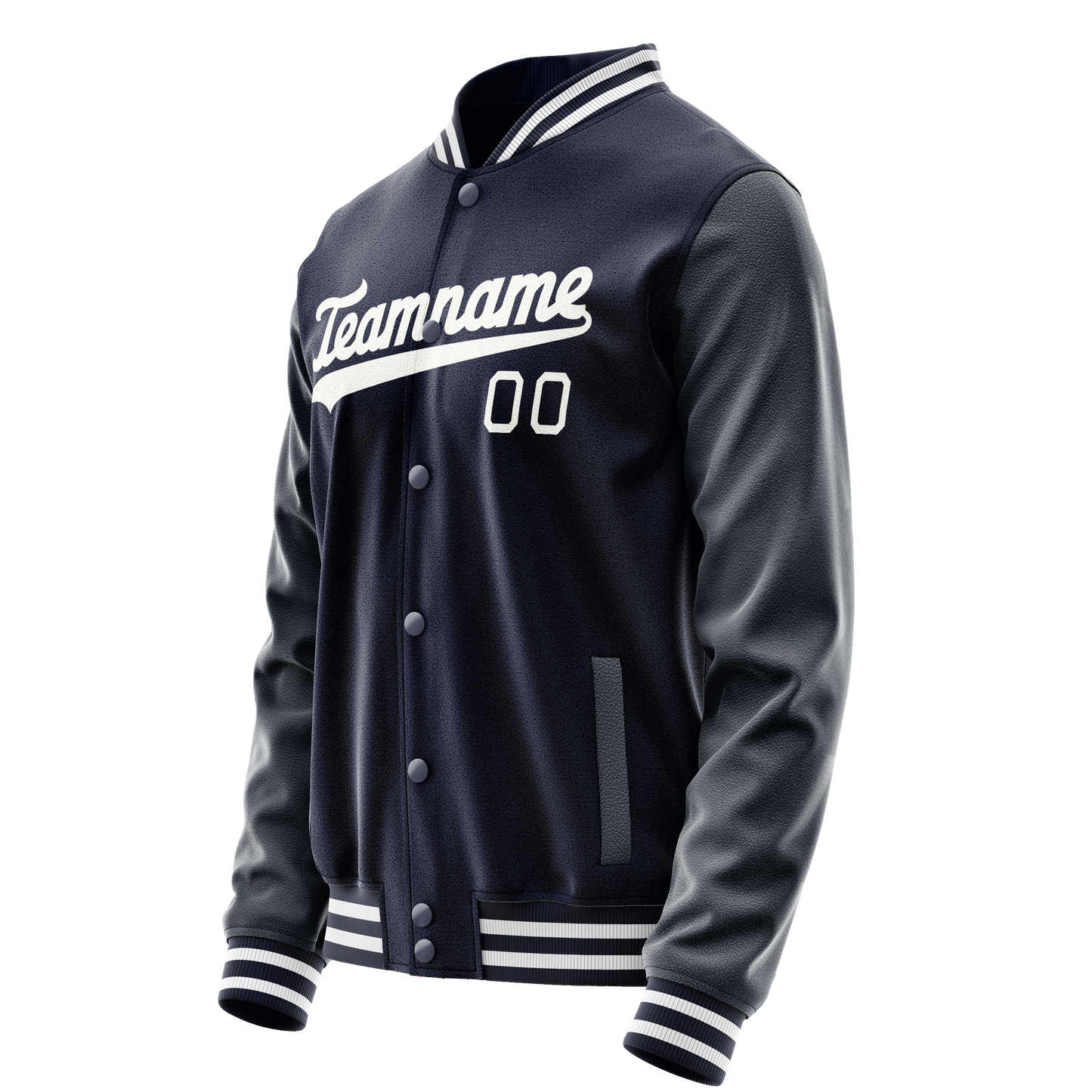 Custom Navy White Solid Color Varsity Letterman Jacket