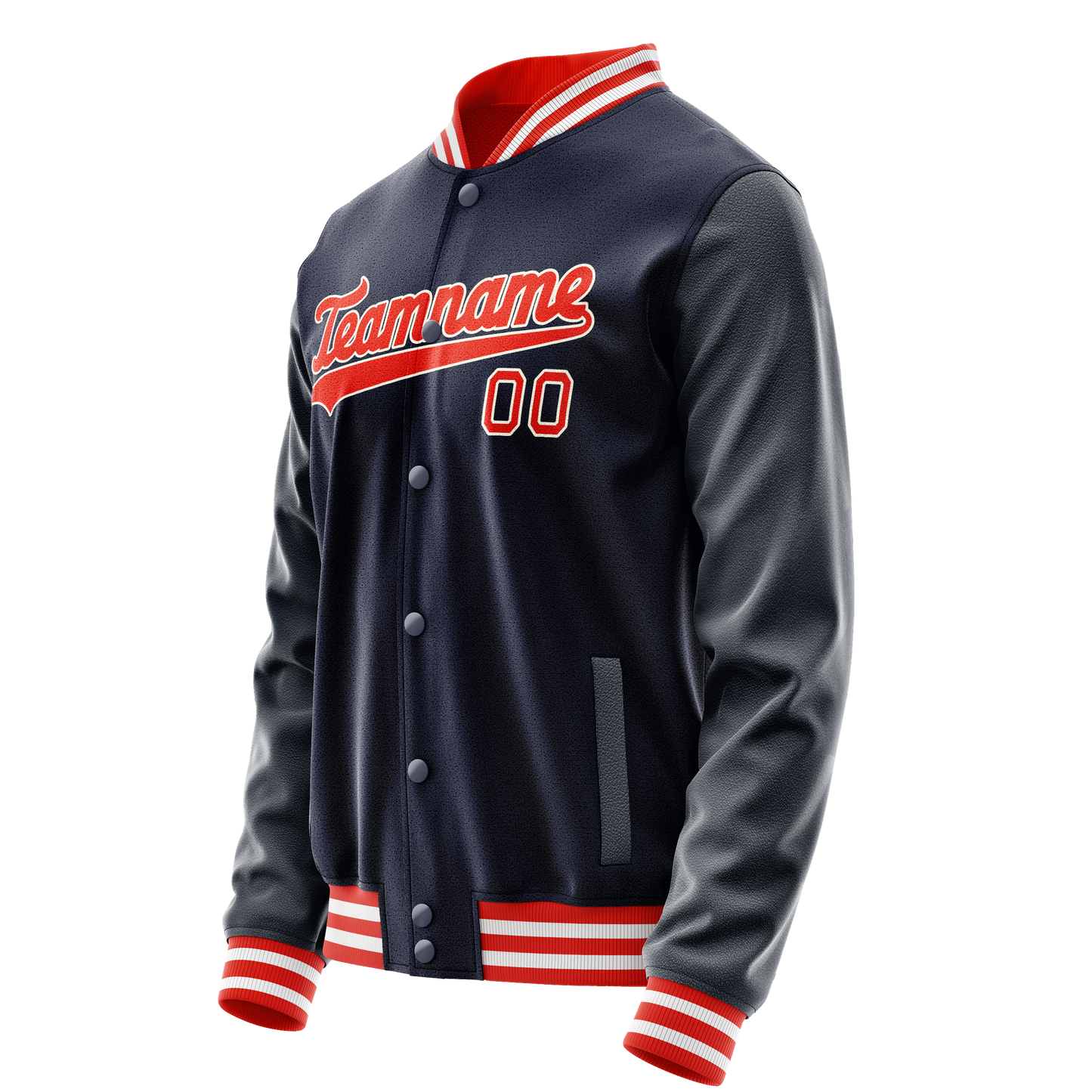 Custom Navy Orange Solid Color Varsity Letterman Jacket