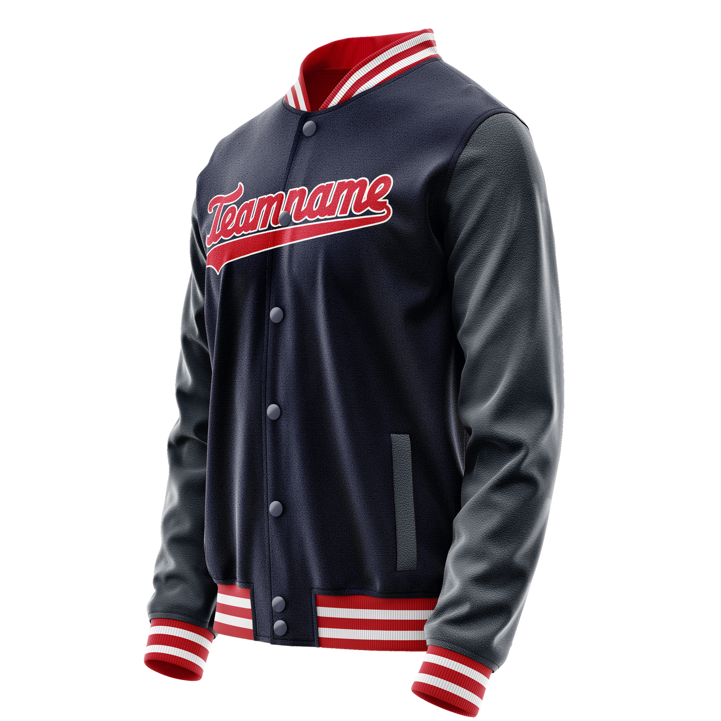 Custom Navy Red Solid Color Varsity Letterman Jacket